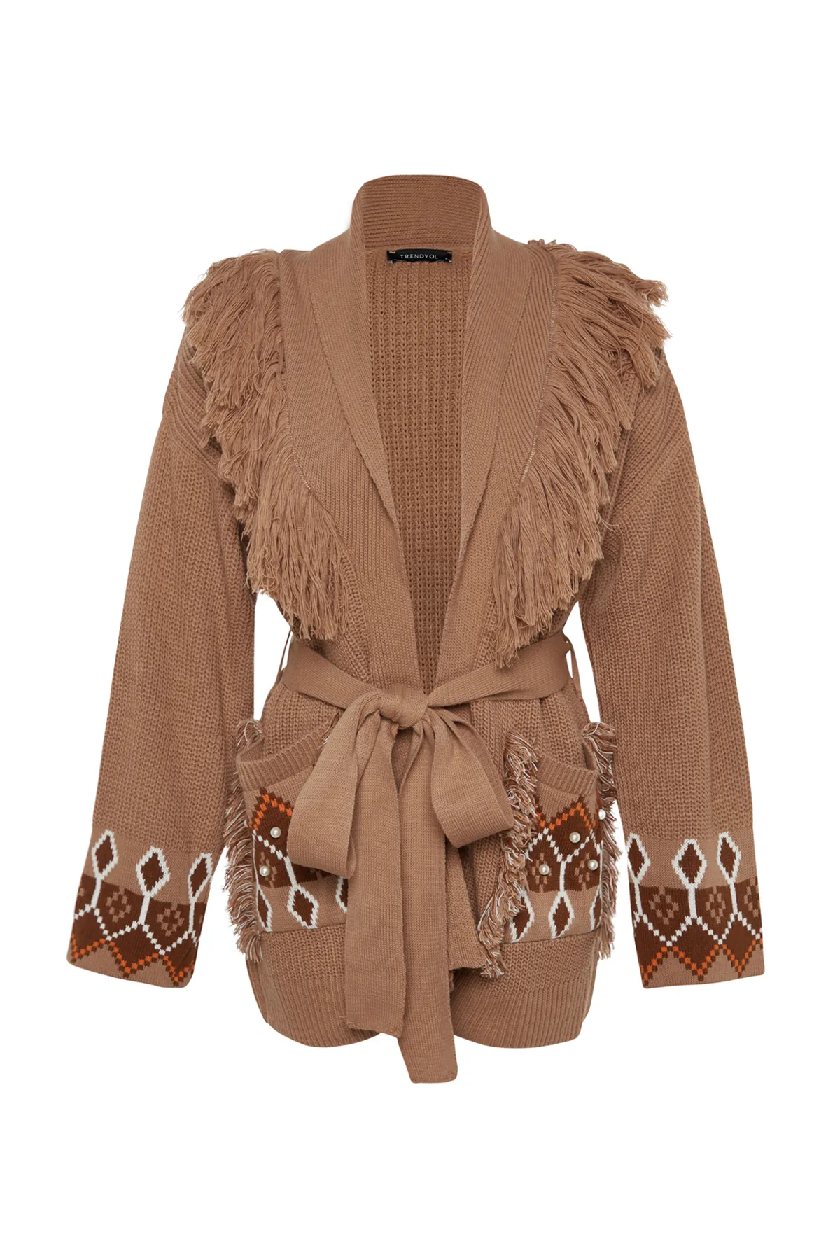 Trendyol Collection  Beigefarbener Strickcardigan mit weiter Passform TWOAW24HI00218