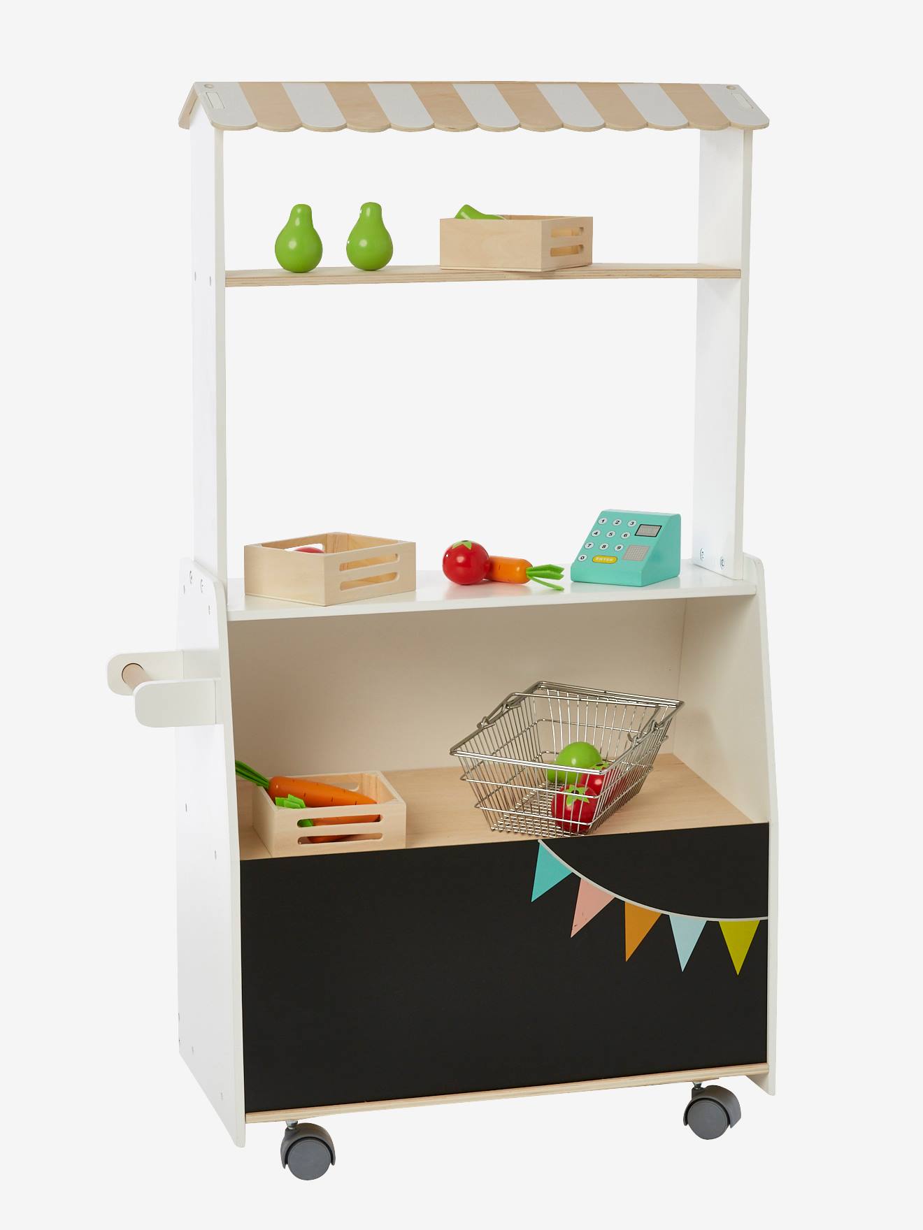 Vertbaudet Kinder Kaufladen mit Obst und Gemüse, Holz FSC - mehrfarbig