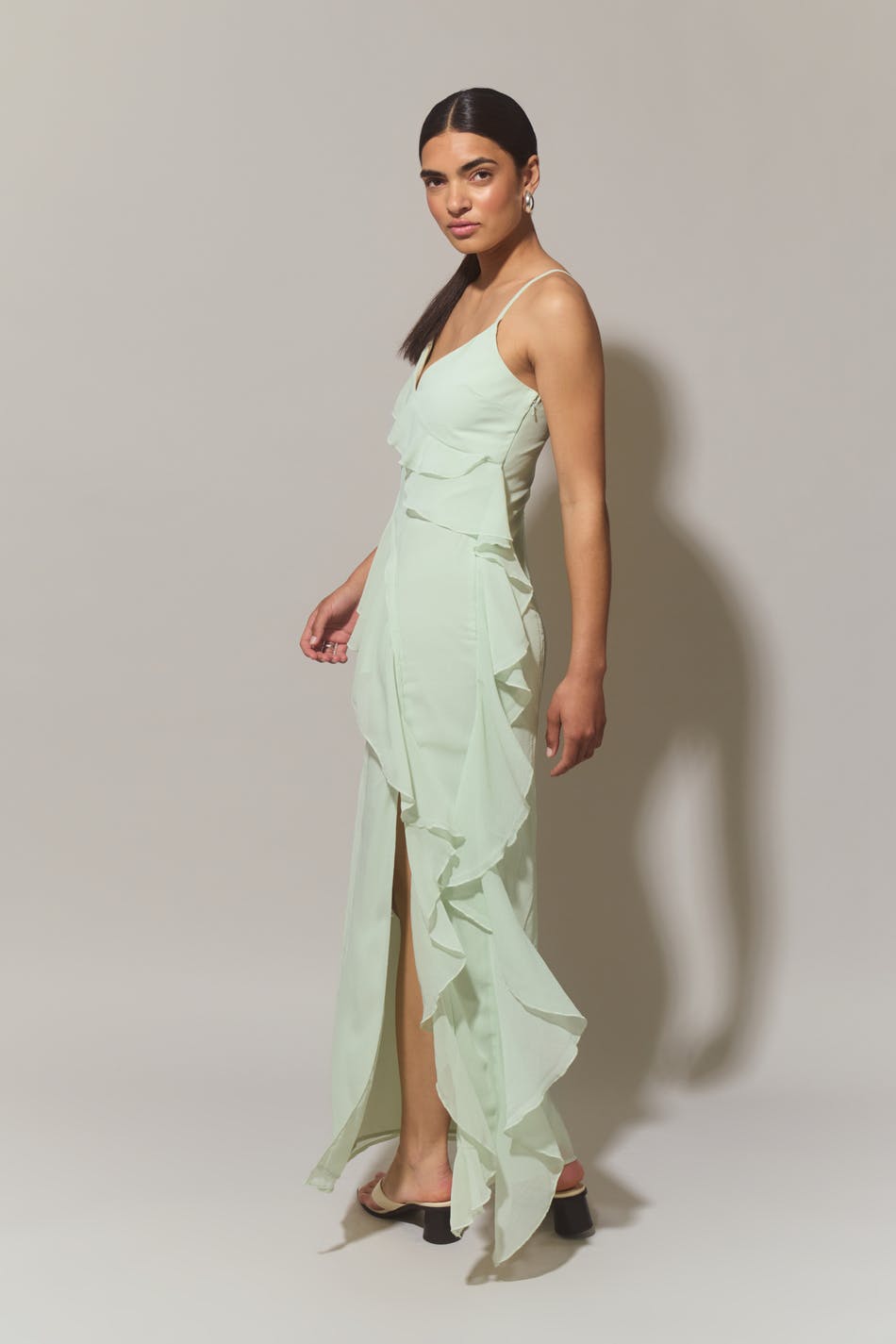 Frill chiffon maxi dress
