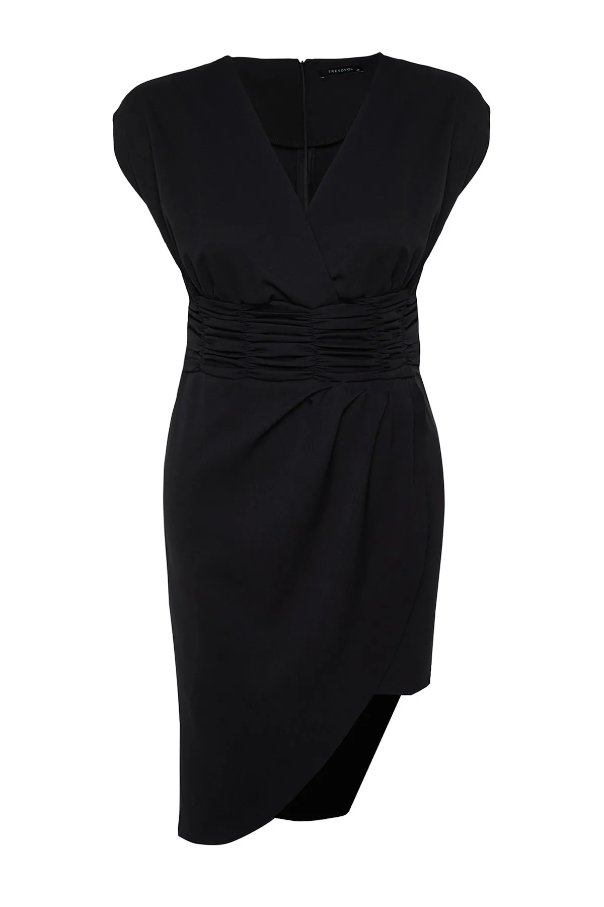Trendyol Curve  Schwarzes, gewebtes, gerafftes Beil-Kleid TBBSS22AH0247