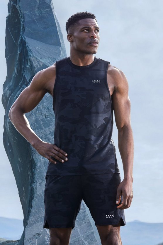 Man Active Camouflage Racer Performance Tanktop