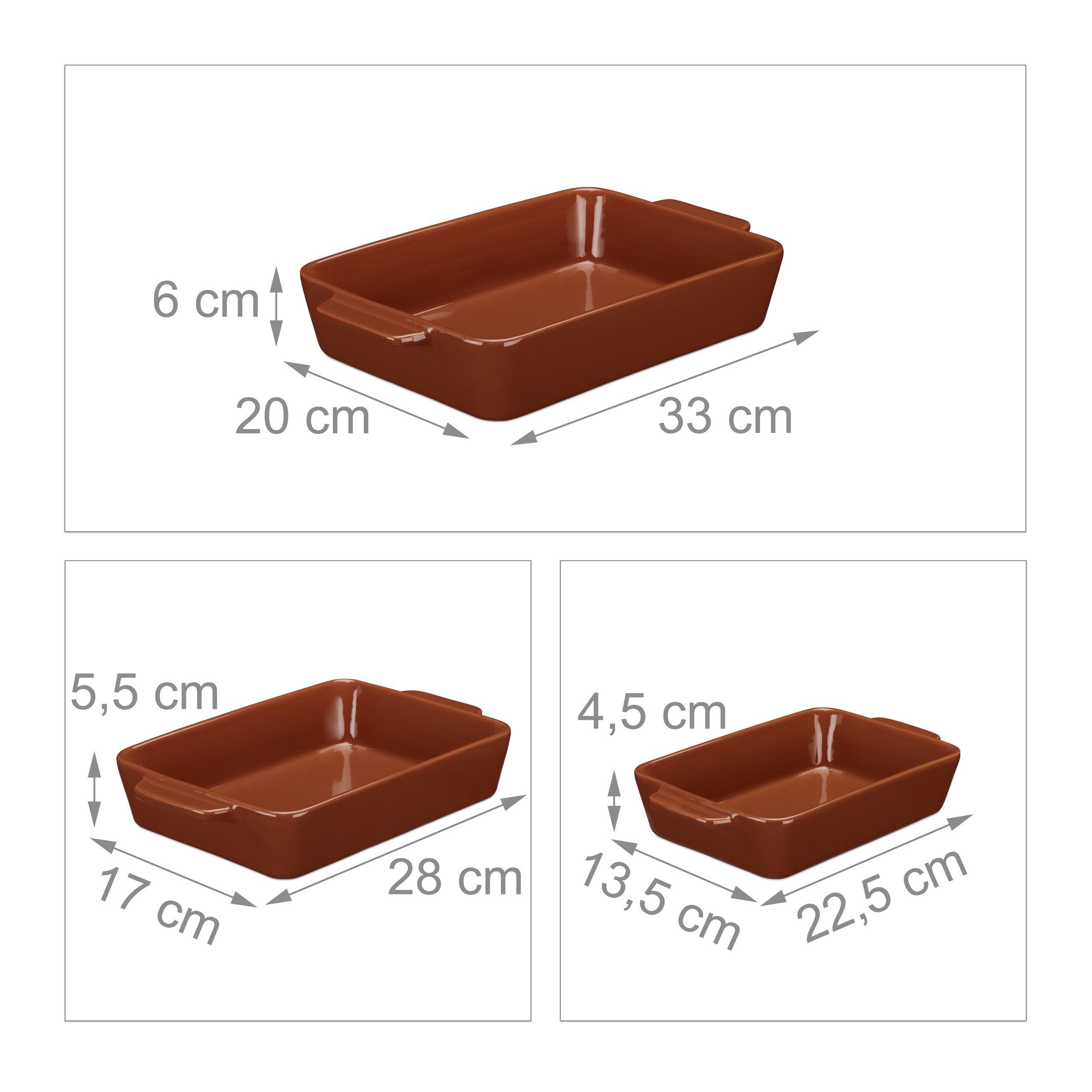 relaxdays Auflaufform 3-tlg. Keramik Auflaufform Set braun, Keramik
