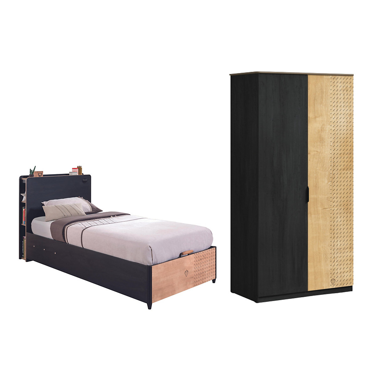 Work Jugendzimmer 2-teilig mit Stauraumbett, Matratze und Kleiderschrank