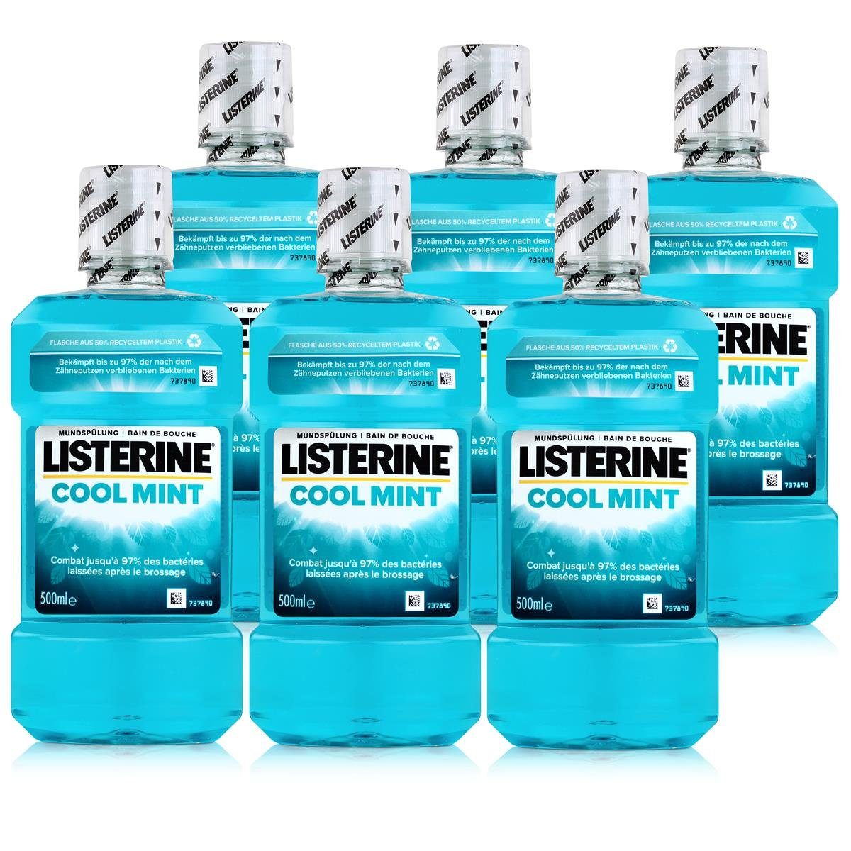Listerine Mundspülung, Listerine Mundspülung Cool Mint 500ml - Intensiver Minzgeschmack (6er
