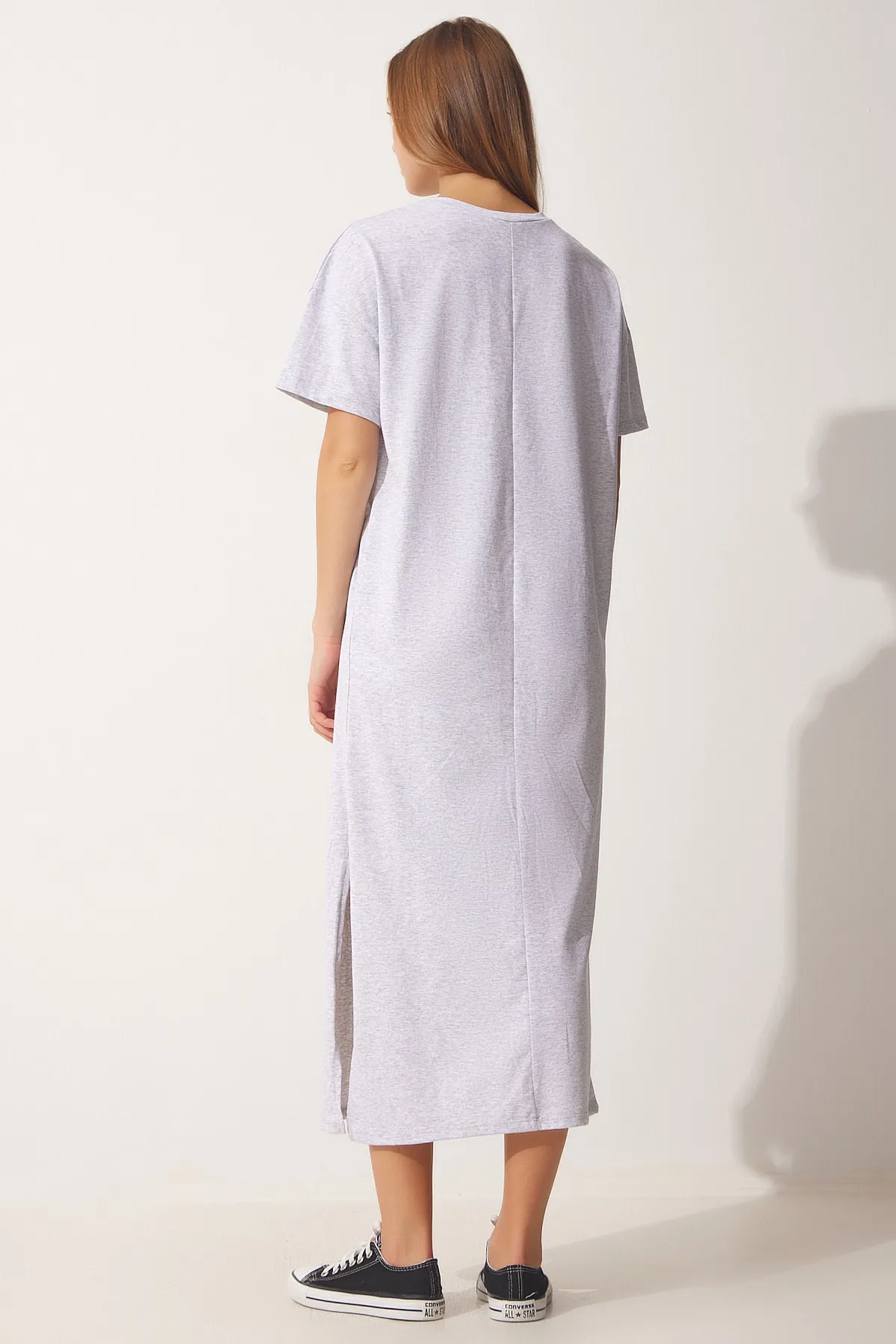 Happiness İstanbul  Damen-Sommerkleid aus gekämmter Baumwolle aus grauer Baumwolle UB00080
