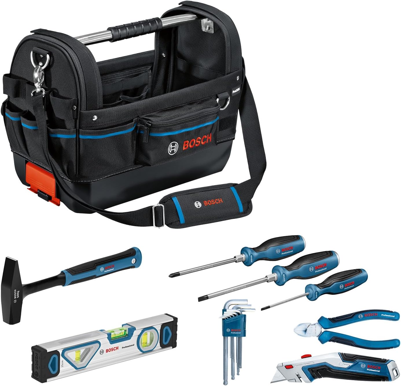 Bosch Blue Zubehör 1600A02H5B GWT 20 Werkzeugtasche und Handwerkzeugset Professional