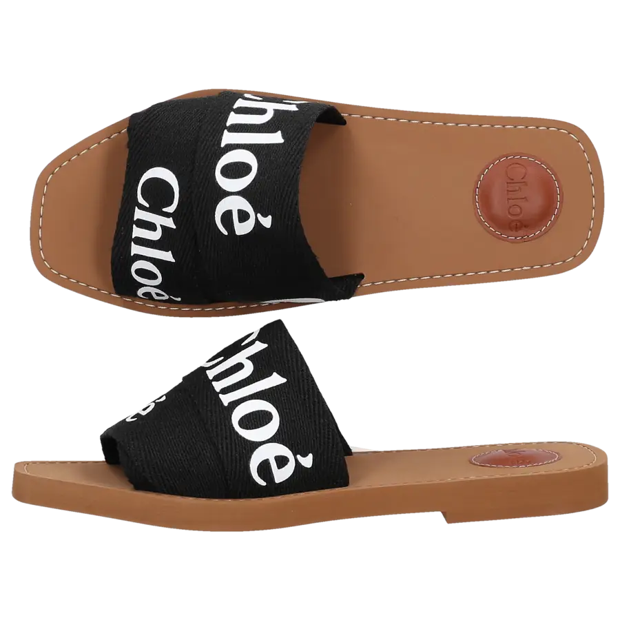 Chloé - Pantoletten WOODY Baumwolle - schwarz