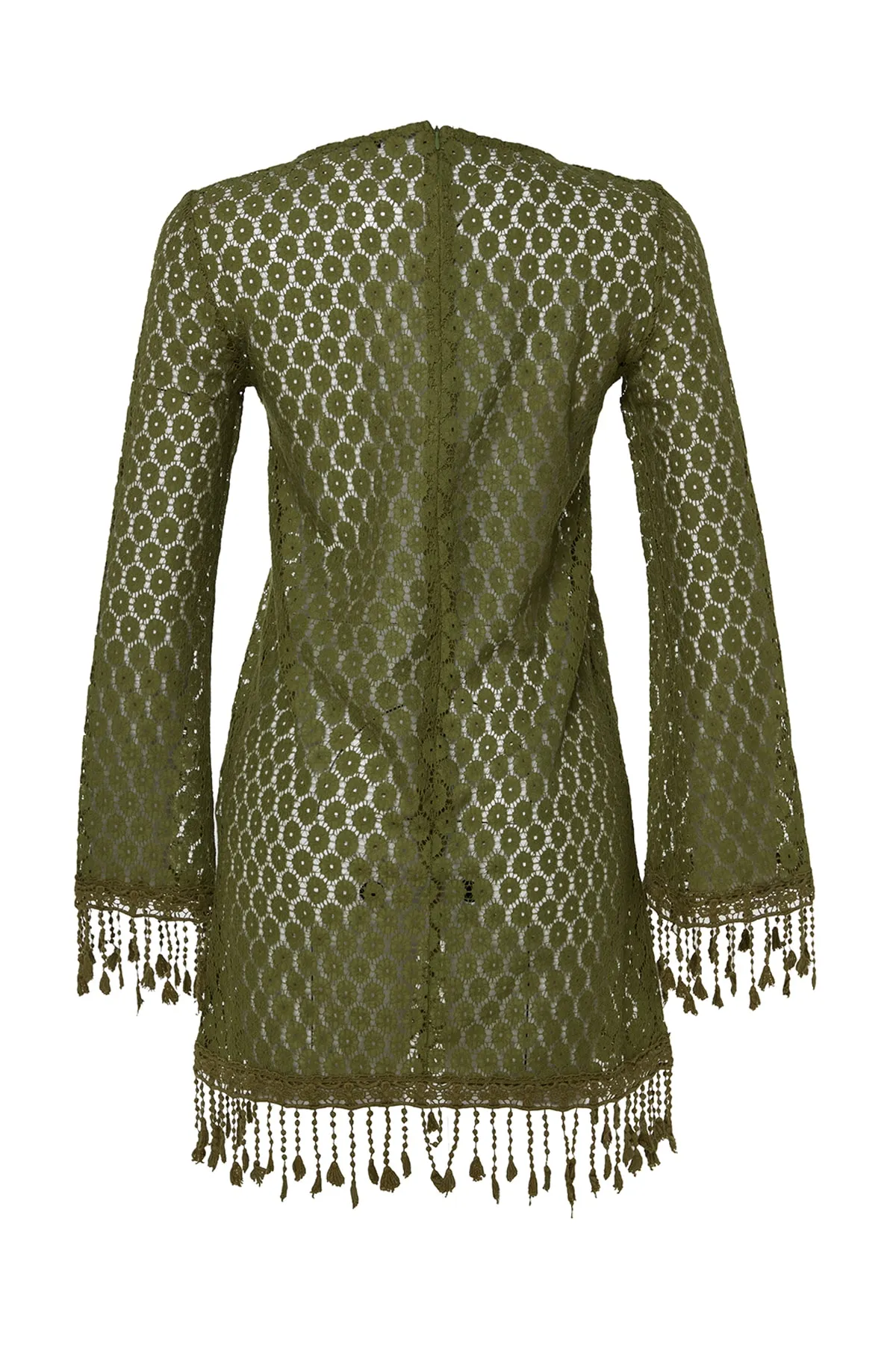 Trendyol Collection  Khakifarbenes, gestricktes Mini-Strandkleid mit Quasten TBESS23EL00170