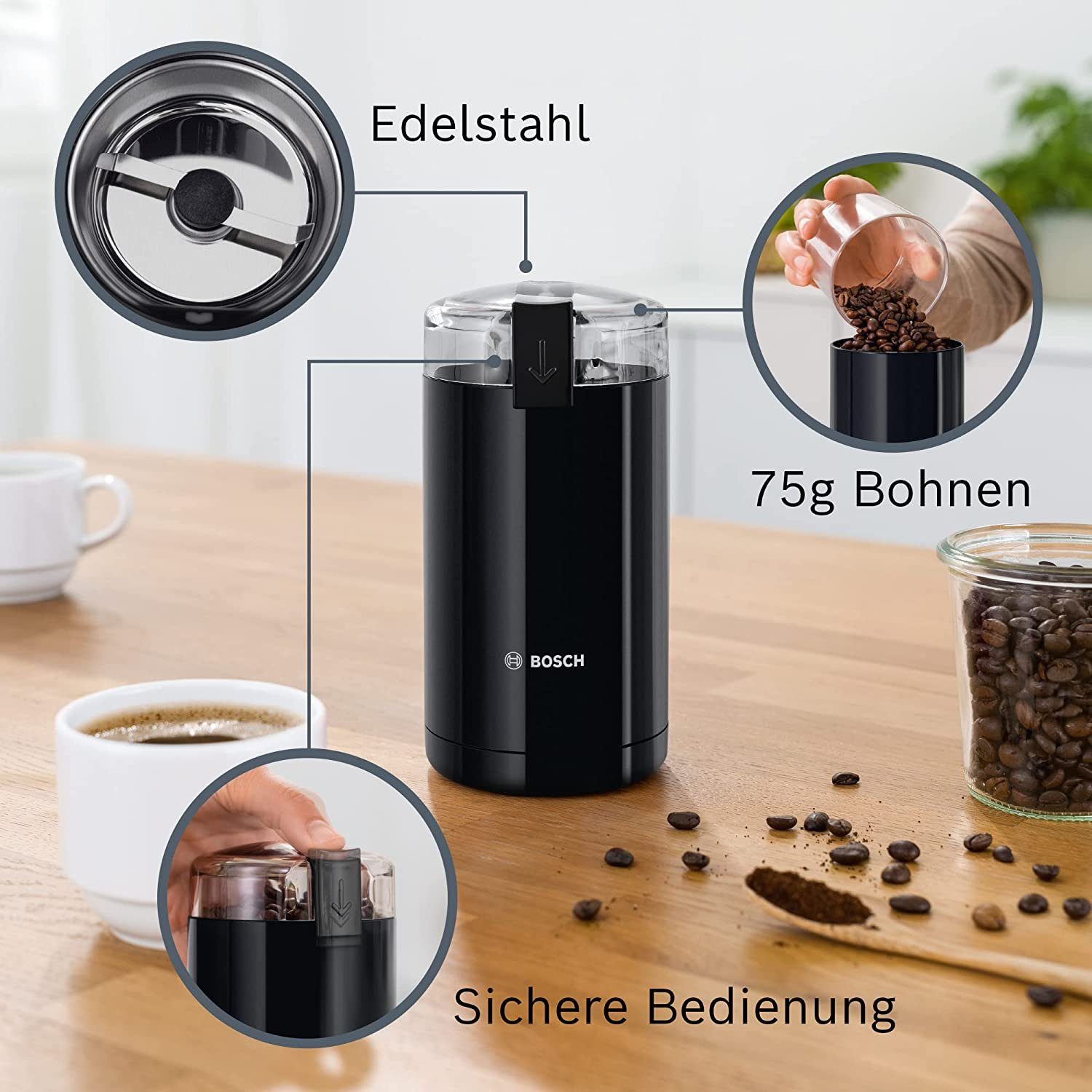 BOSCH Kaffeemühle Hausgeräte TSM6A013B 180W 220-240V Kaffeemühle, Schwarz
