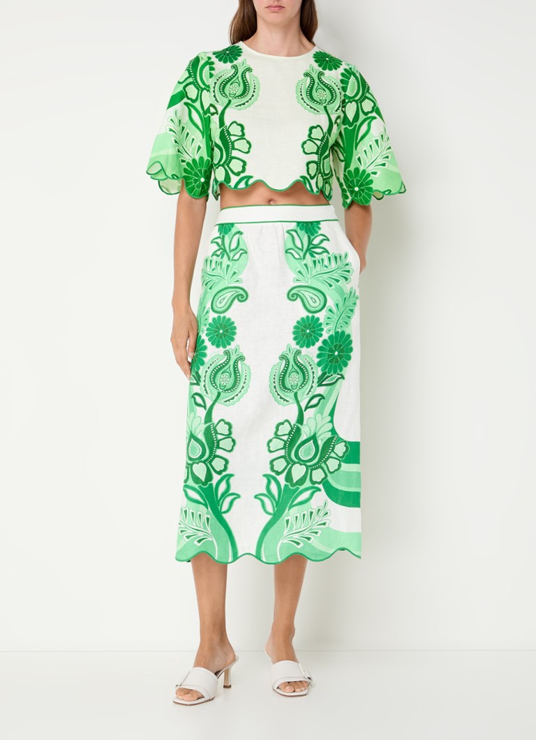 Farm Rio Linen crop top with floral print
