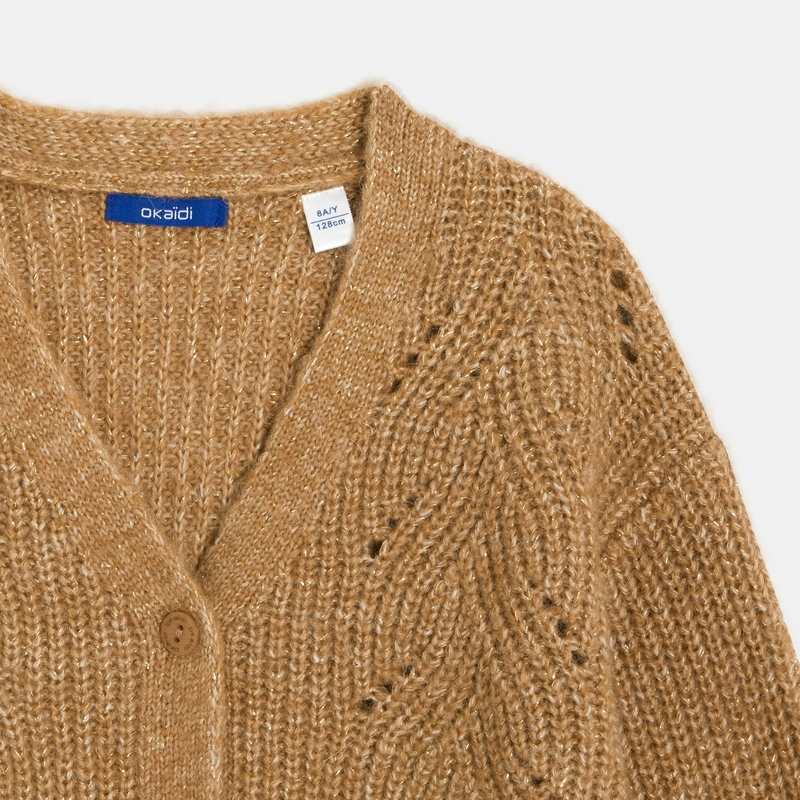 Gilet torsadé col V marron fille