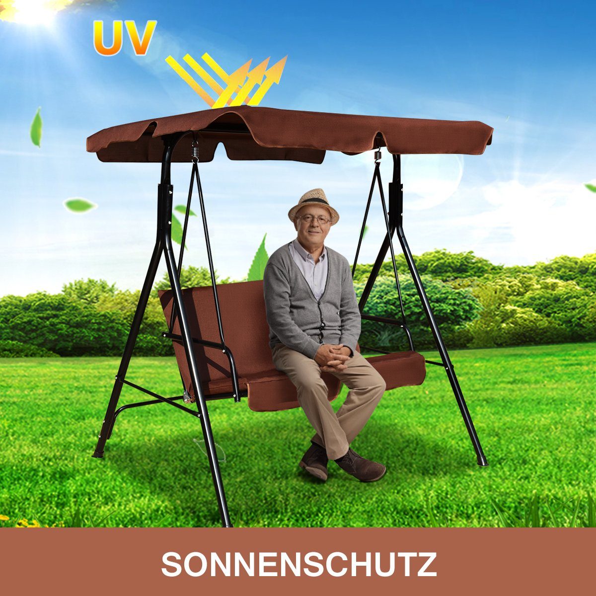 COSTWAY Hollywoodschaukel Gartenschaukel, Gartenliege, mit Sonnendach, 2-Sitzer