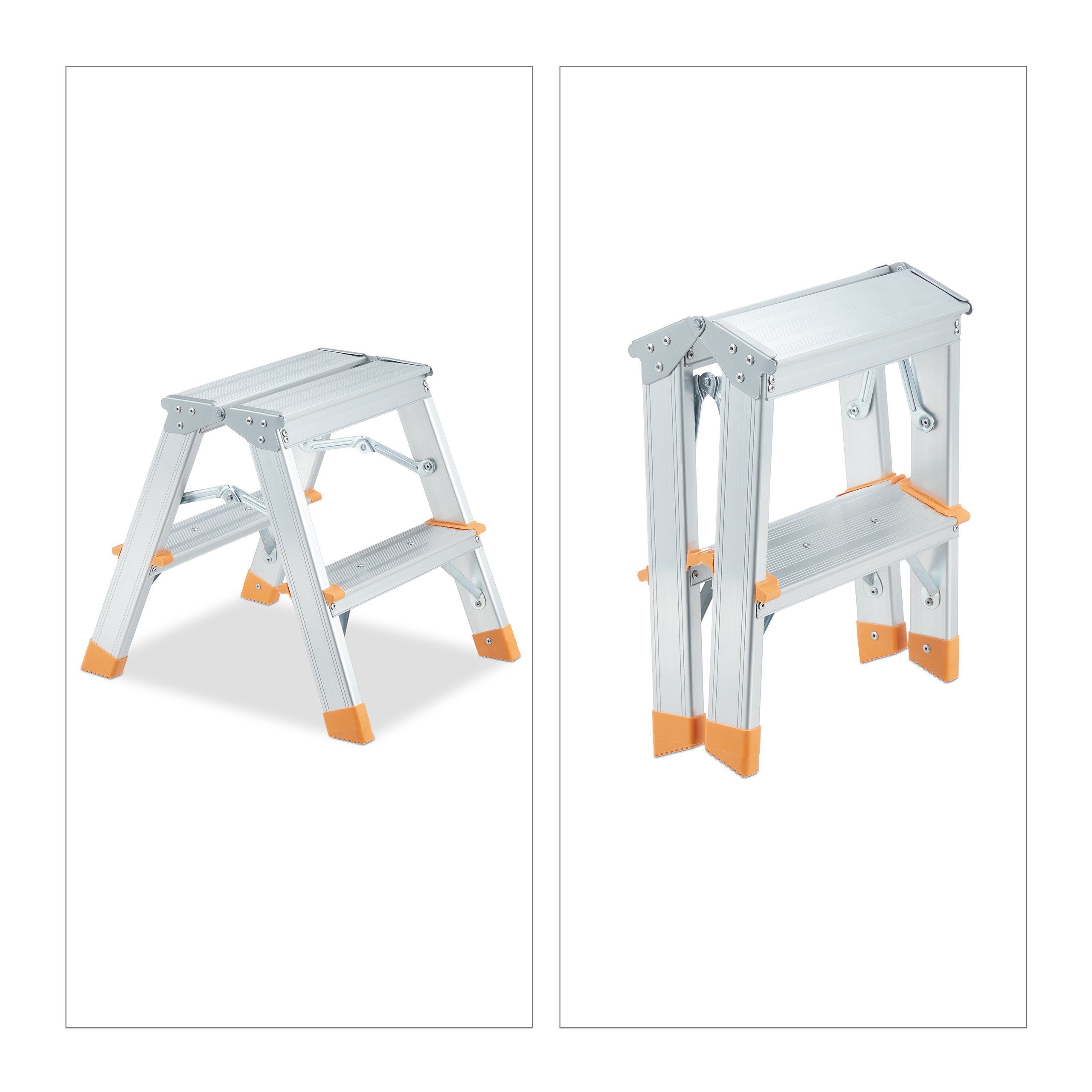 relaxdays Bockleiter Doppelseitige Trittleiter aus Aluminium, 2 Stufen
