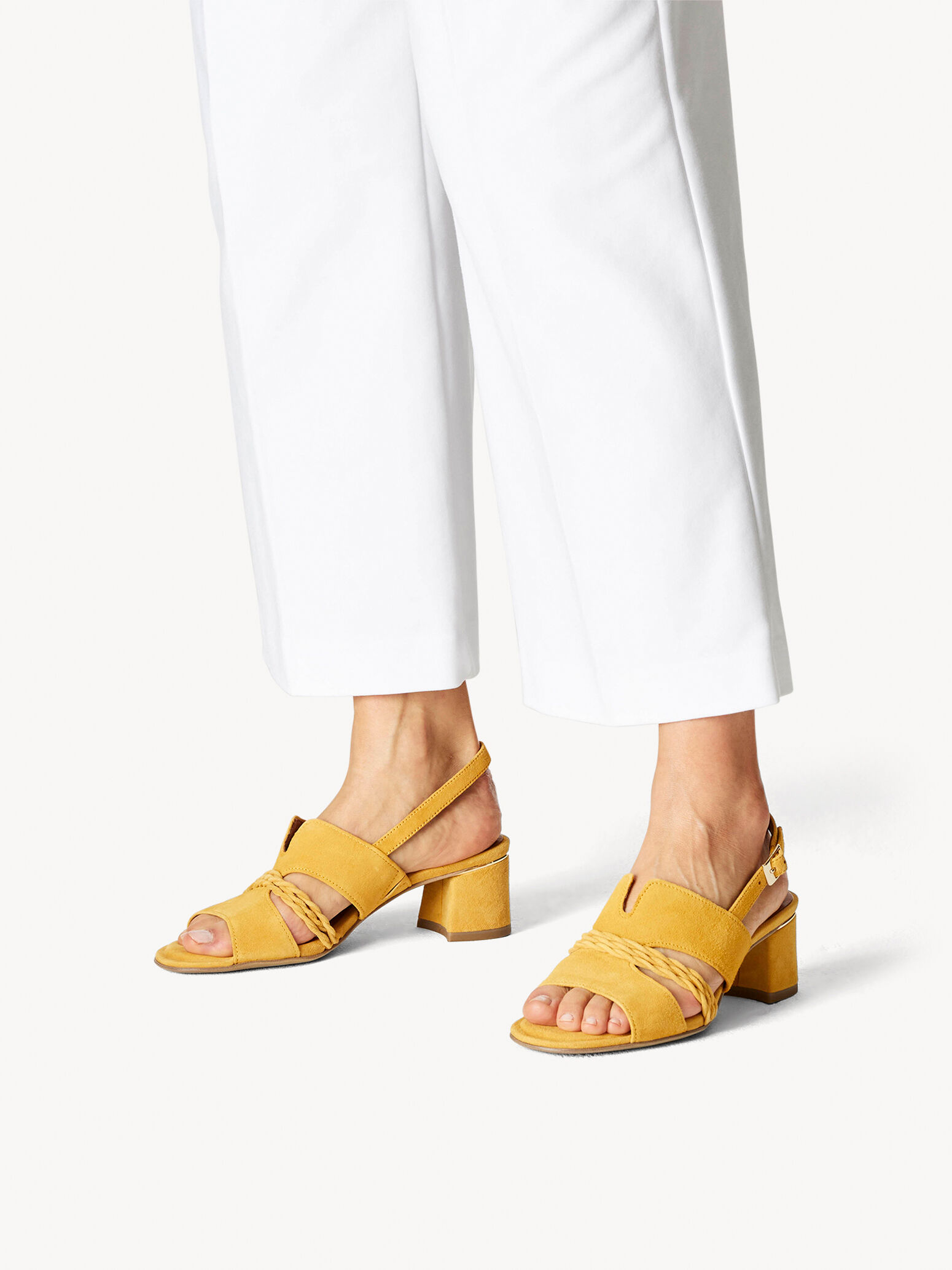 Sandale à talon en cuir - jaune