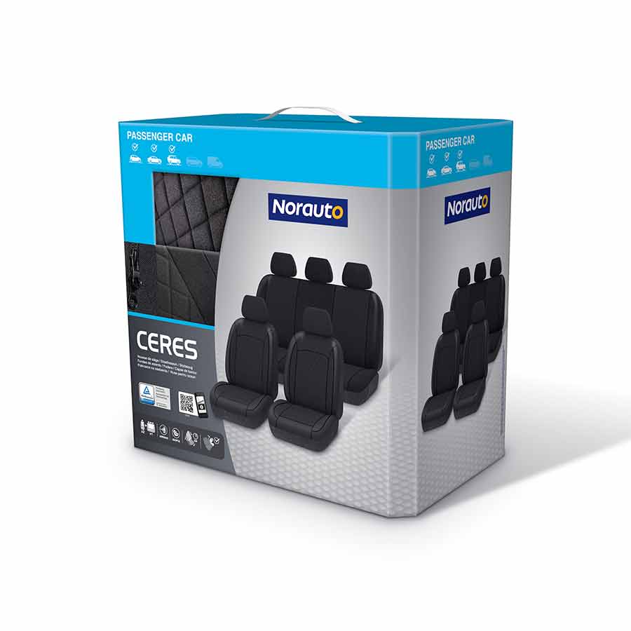 NORAUTO Sitzbezug-Komplettset 11-teilig für PKW´s, Design CERES, schwarz - ATU