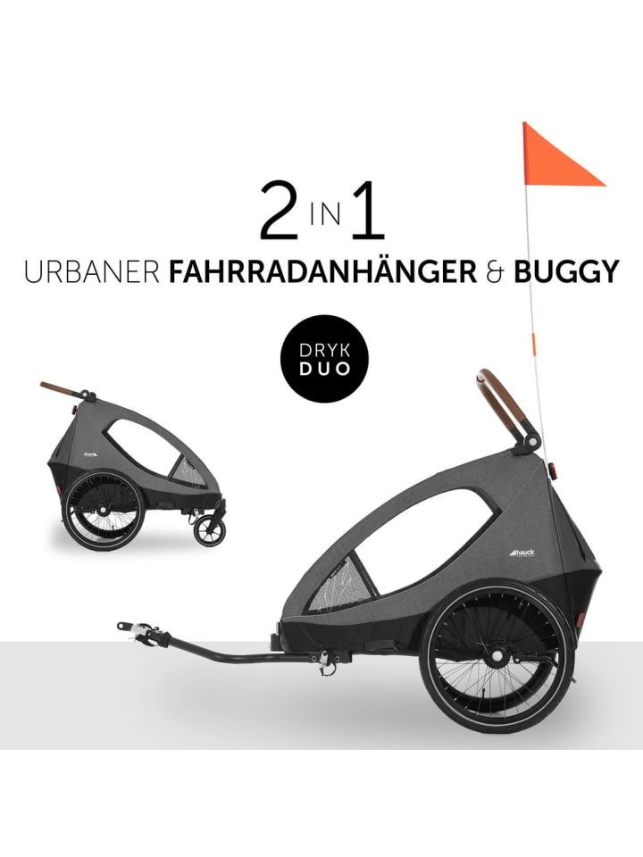 Hauck 2in1 Fahrradanhänger Dryk Duo für 2 Kinder (bis 44 in grau,schwarz günstig kaufen onesize