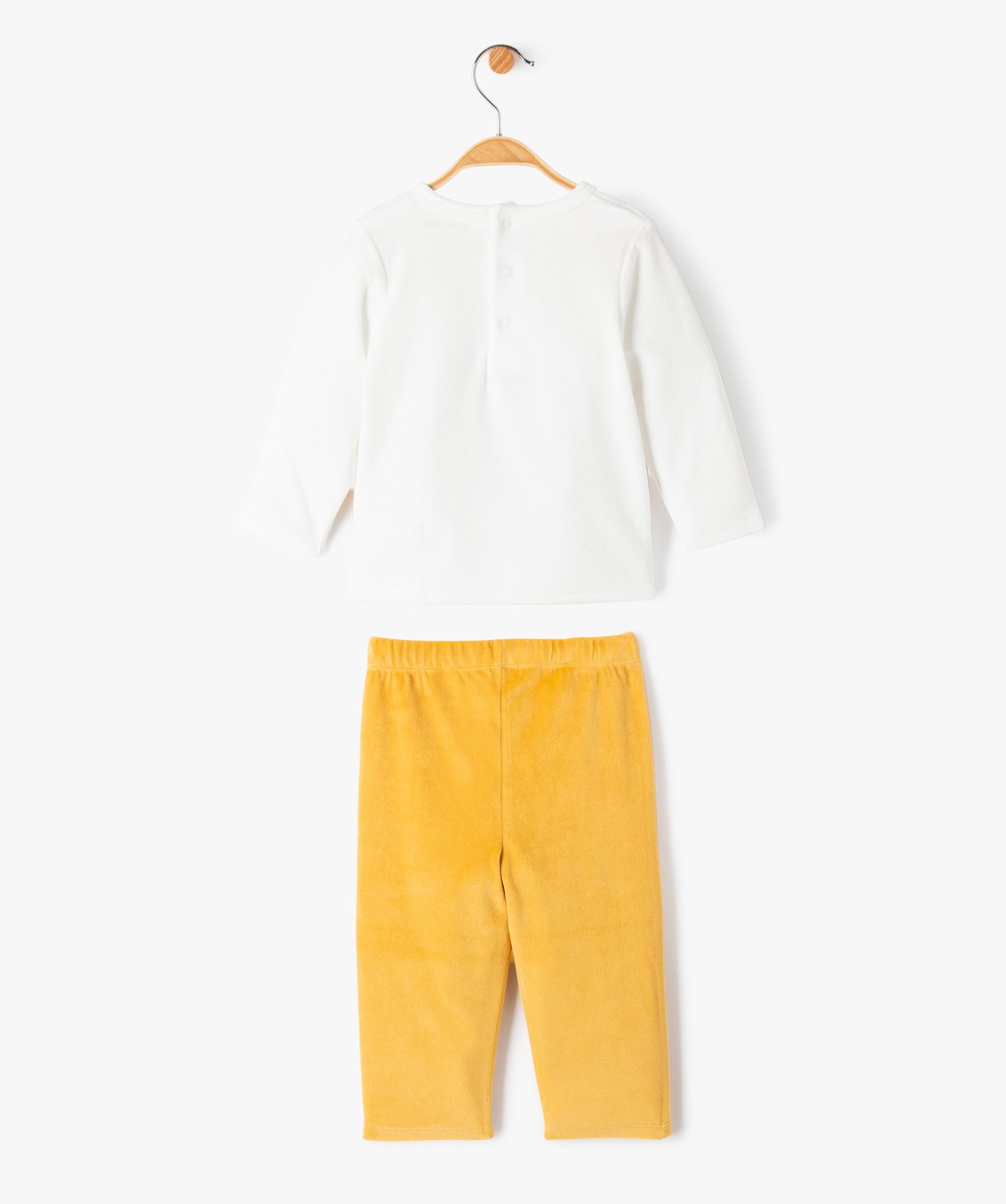 Pyjama 2 pièces en velours dépareillé bébé ecru | GEMO
