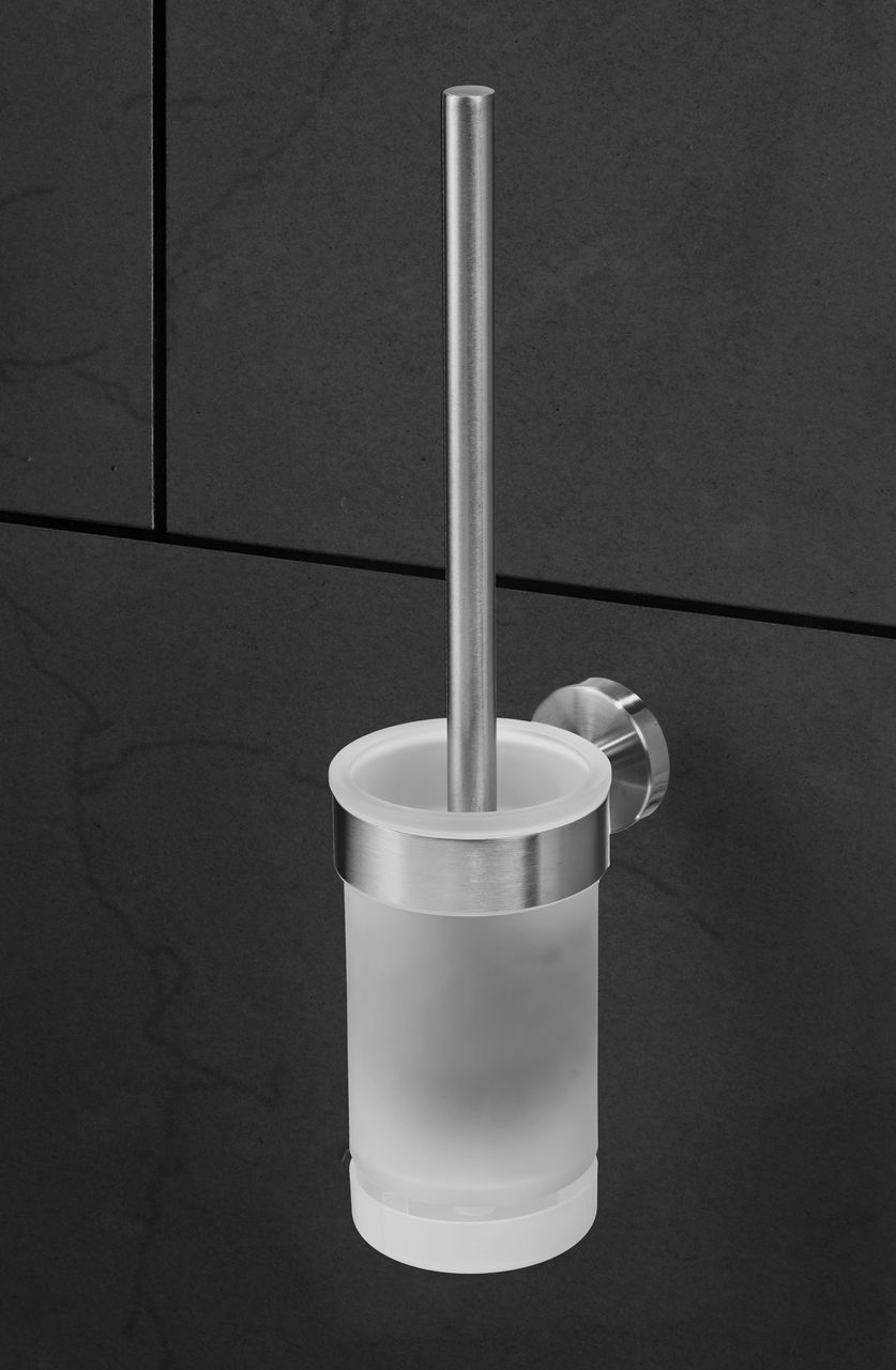 Weles AMARE Luxus Silikon WC-Bürste belüftet mit Wandhalterung Edelstahl/Glas, 37,5 x 11,5 x 9 cm