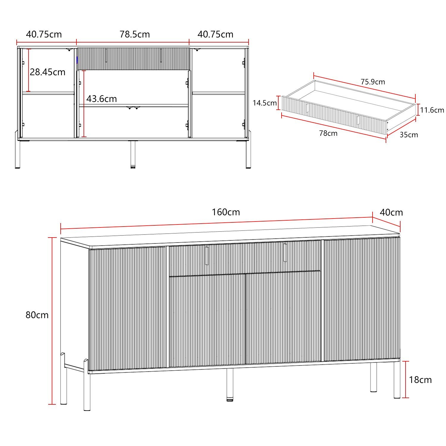 FUFU&GAGA Sideboard Komodenschrank mit 4 Türen und 1 Schublade
