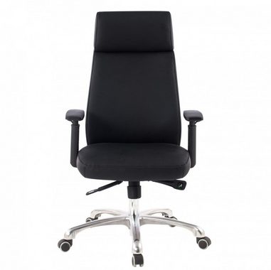 FINEBUY Schreibtischstuhl FB90362 (Echtleder Schwarz Bürostuhl Ergonomisch Kopfstütze), Schreibtischstuhl Drehbar, Drehstuhl Wippfunktion