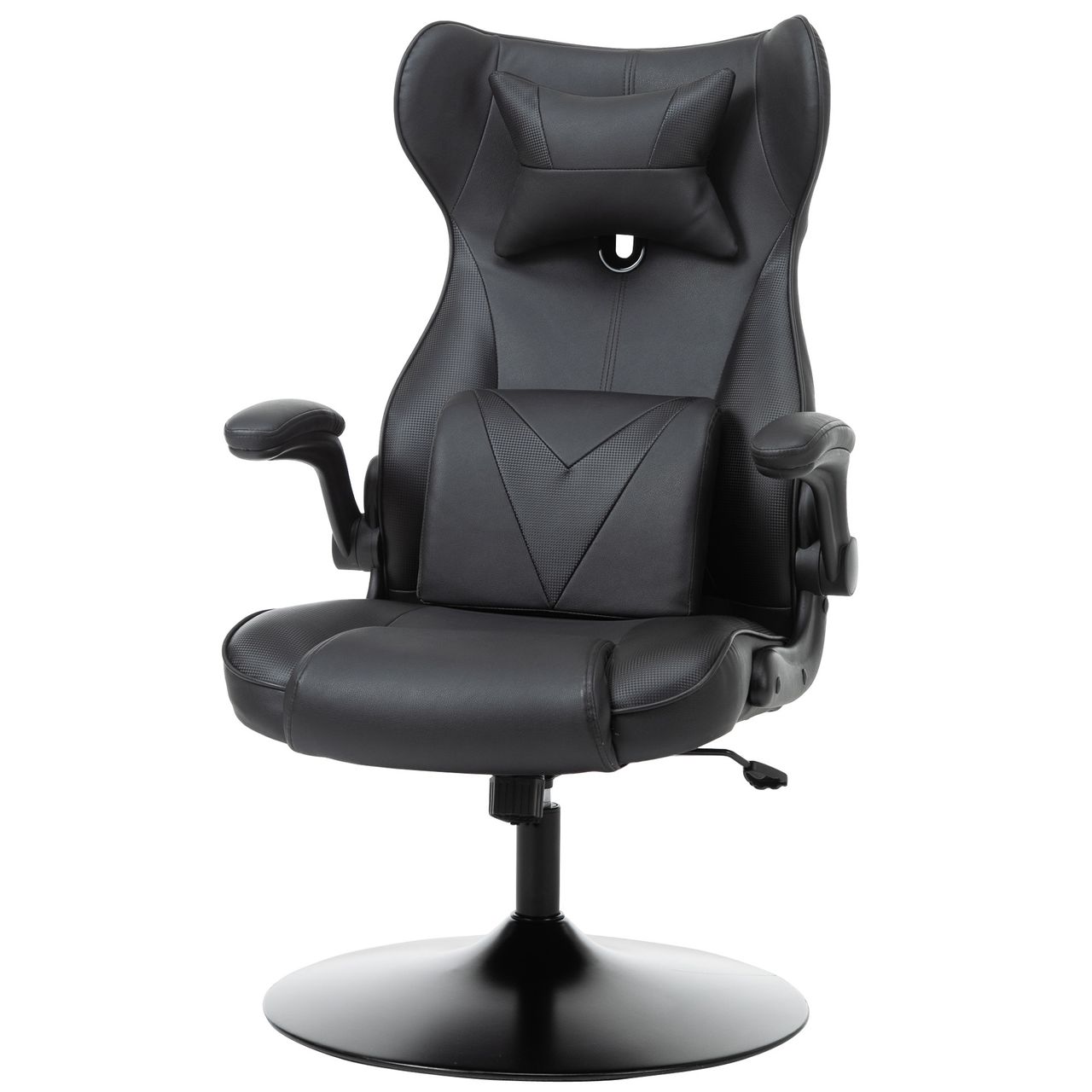 HOMCOM Gaming Stuhl Ergonomischer Computerstuhl Bürostuhl Schreibtischstuhl mit Wippenfunktion und Lendenkissen Drehstuhl höhenverstellbar gepolsterter Sitz Metall Schwarz 67x71x112 cm