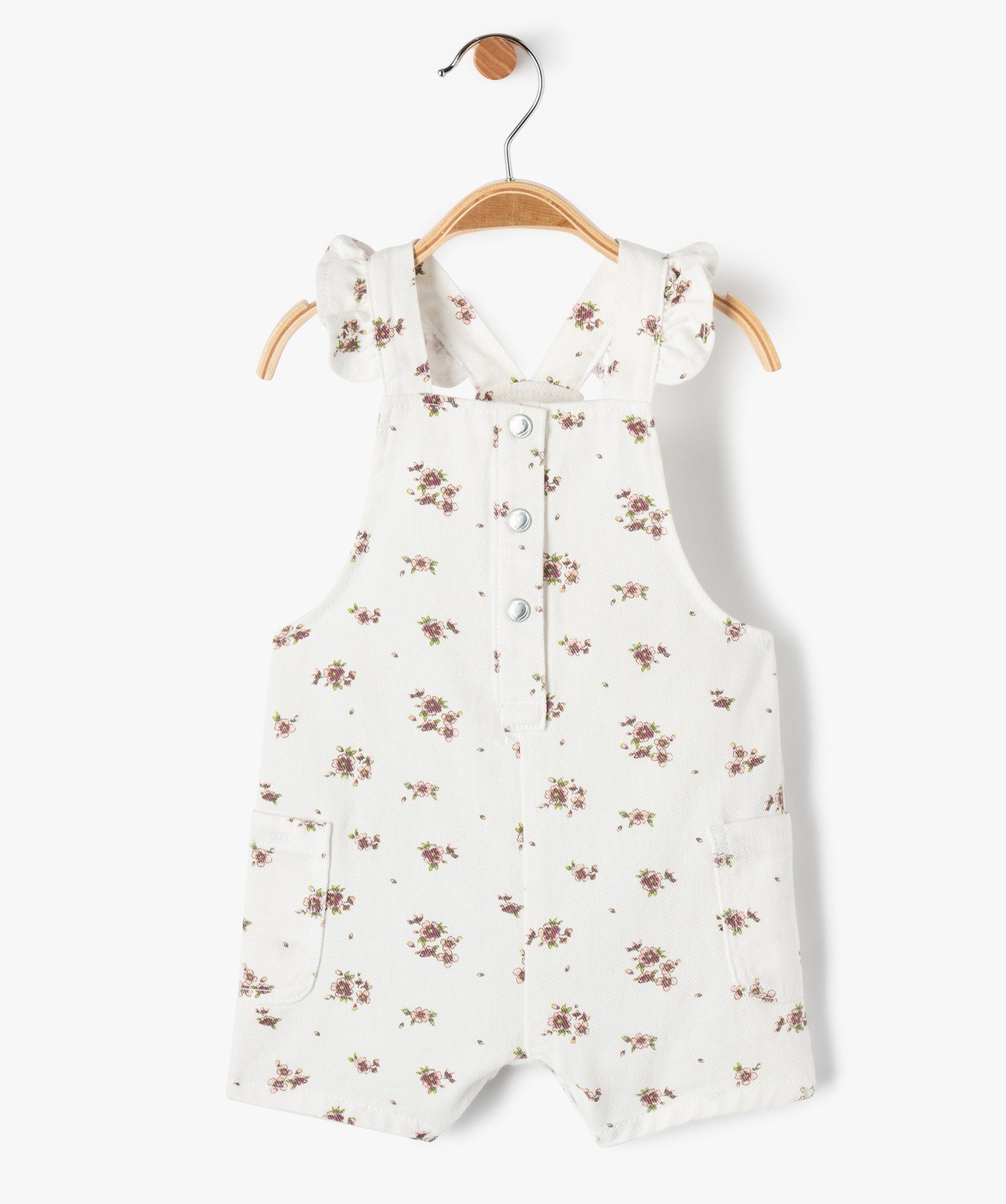 Salopette courte bébé fille en jean à fleurs ecru | GEMO