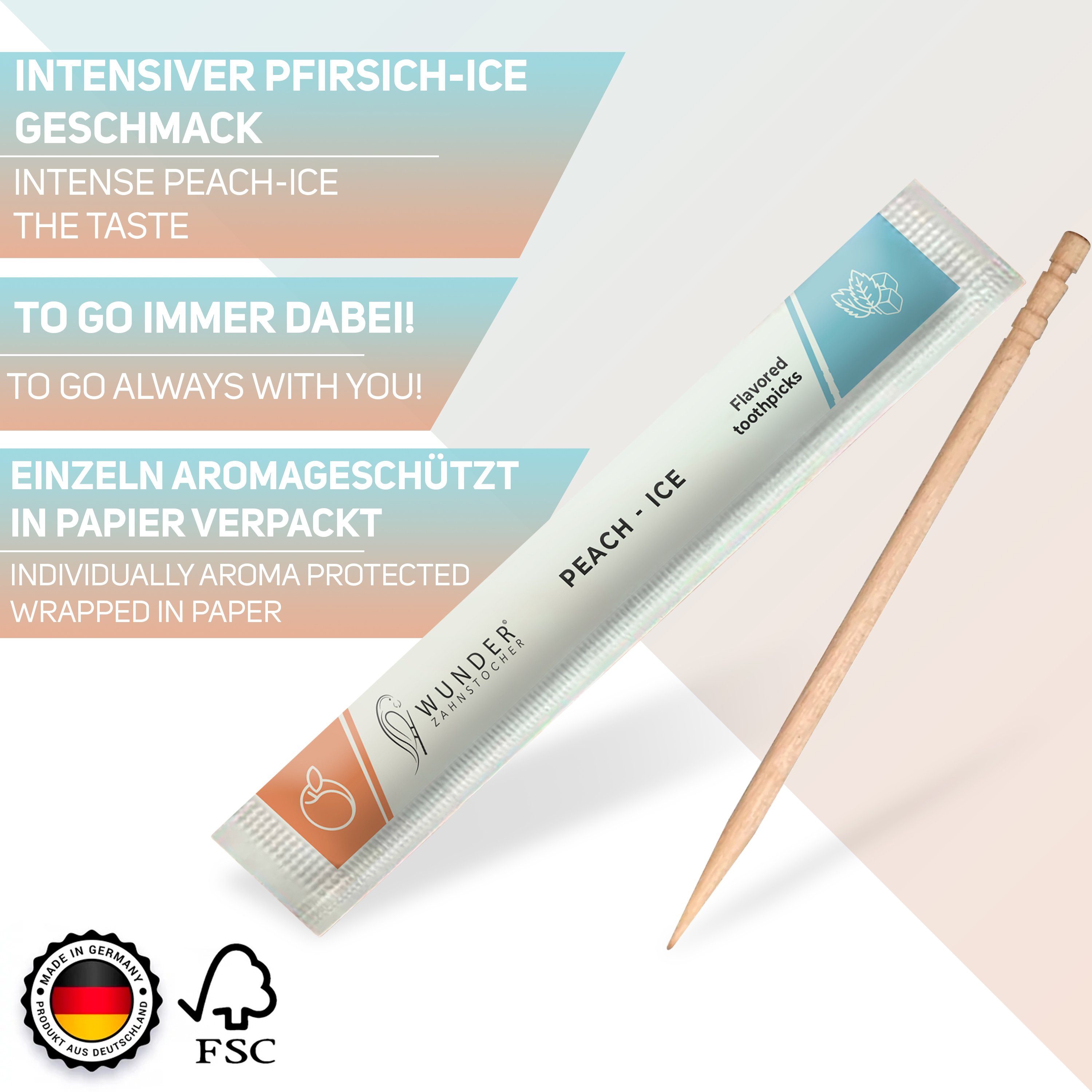 Wunder Zahnstocher Mundpflegecenter Wunder Zahnstocher - 100er Set Pfirsich/Ice Einzeln Verpackt