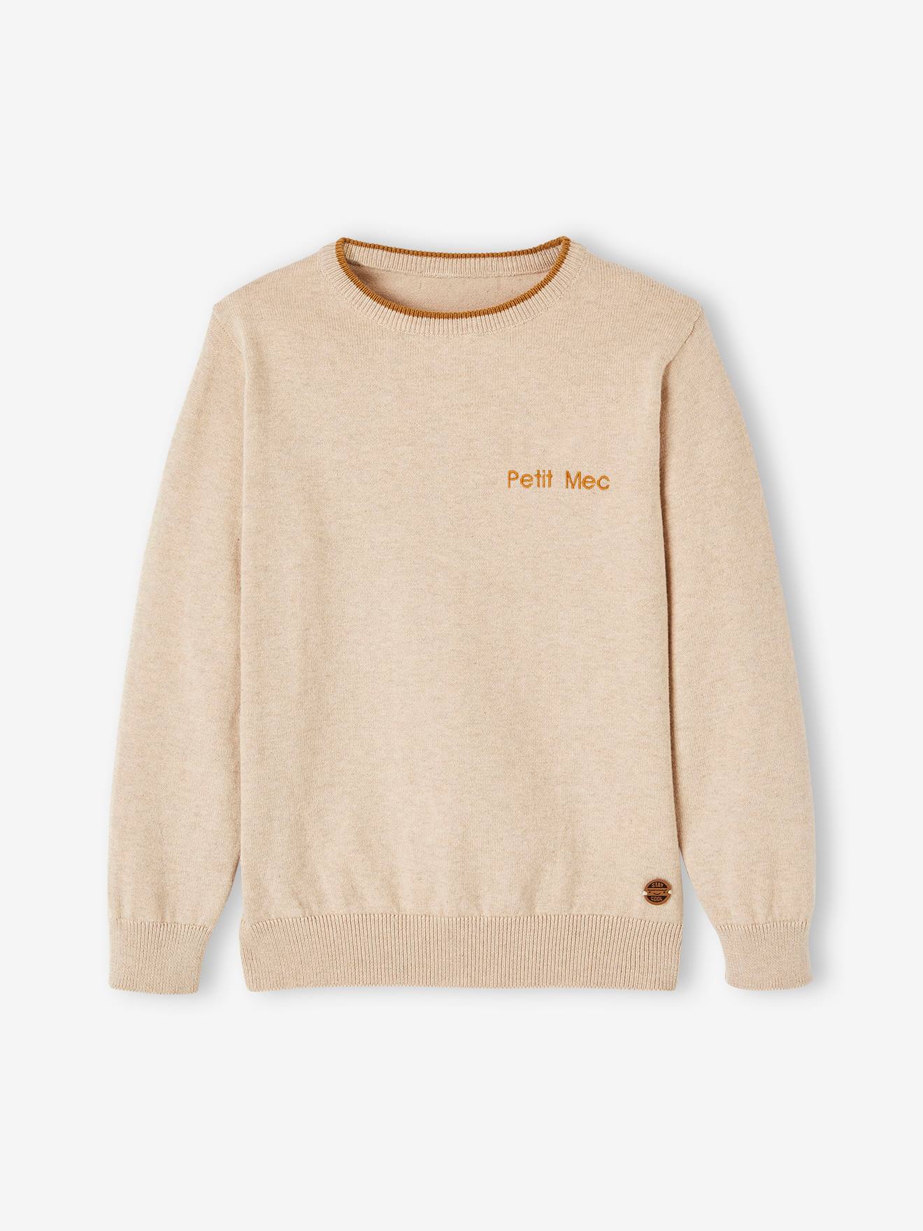 Vertbaudet Jungen Feinstrick-Pullover BASIC, personalisierbar - grau meliert