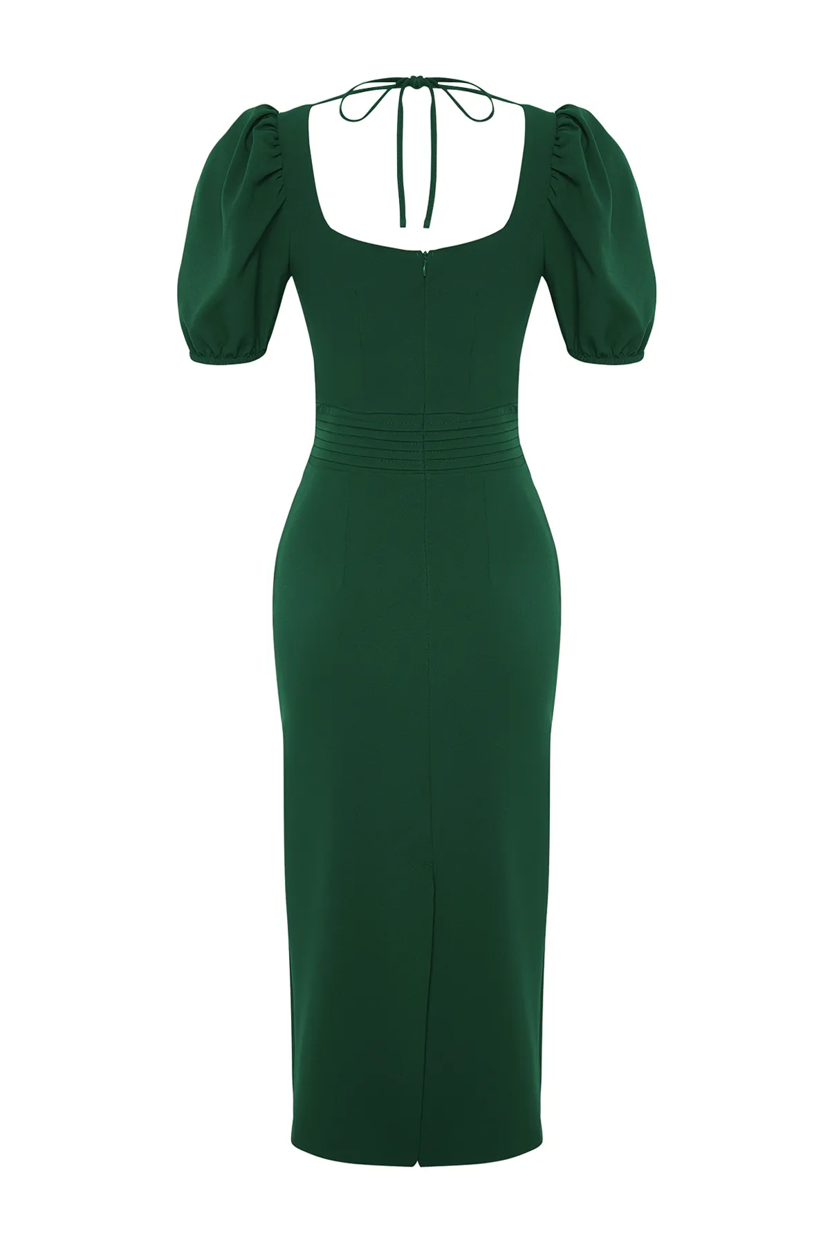 Trendyol Collection  Smaragdgrünes, figurbetontes Webkleid mit Taillendetail TPRSS24EL00158