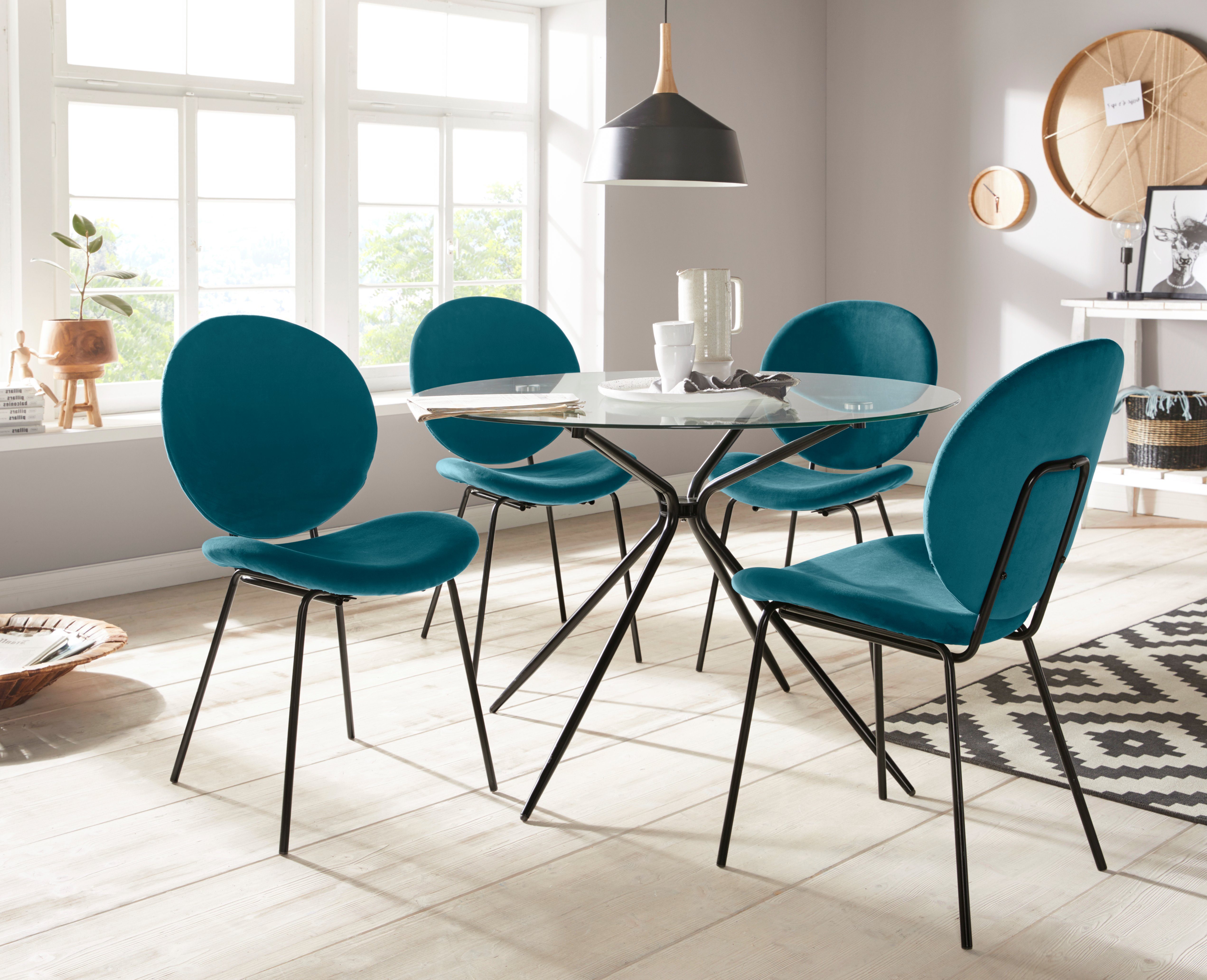 INOSIGN Glastisch Silvi, rund, Ø 110 cm, schwarzes Metallgestell