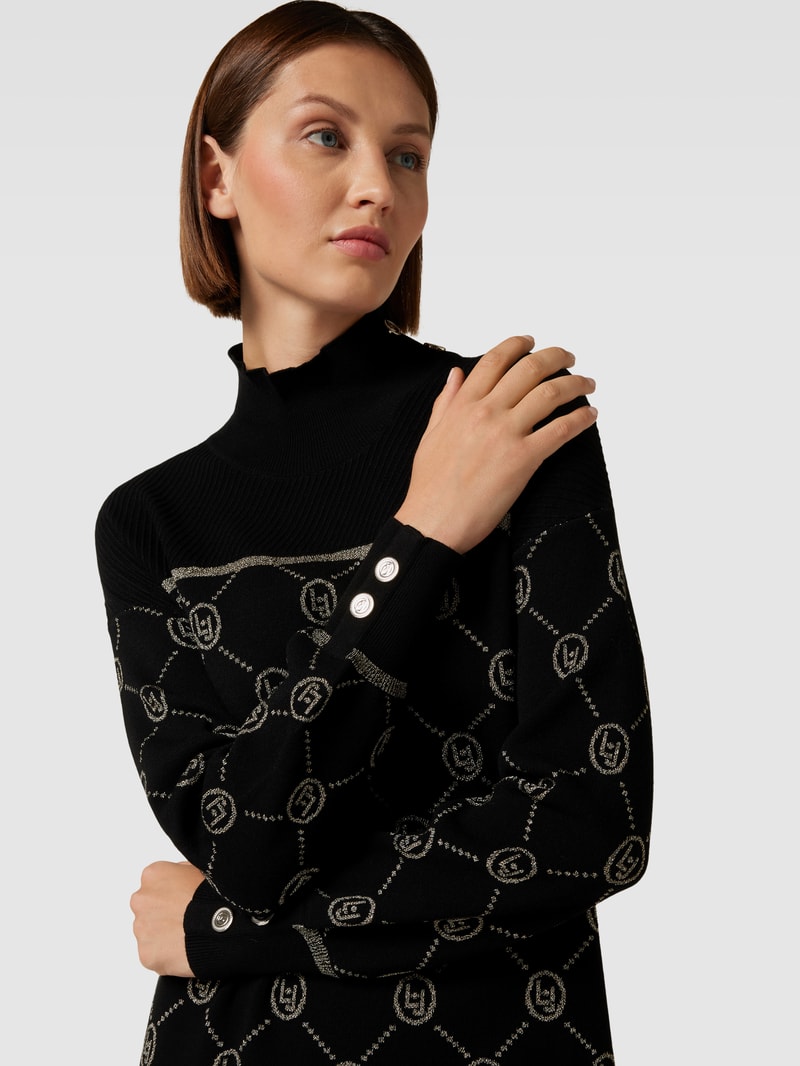 Knielanges Kleid mit Effektgarn in schwarz