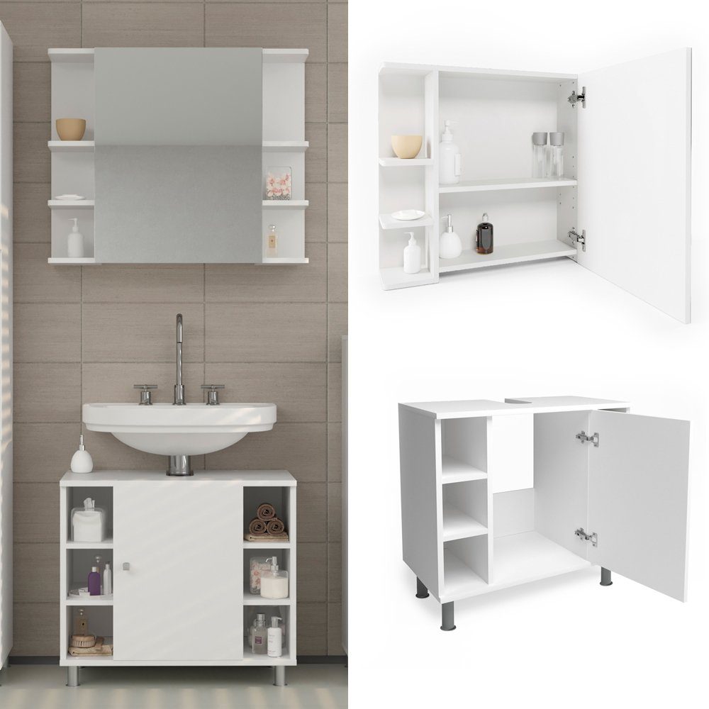 Vicco Badmöbel-Set Badezimmerset FYNN Weiß Set 1, (2-er Set, 4-St., 4-er Set)