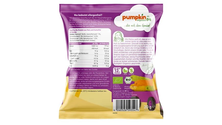 pumpkin organics Bio Gemüse Röllchen 20 g