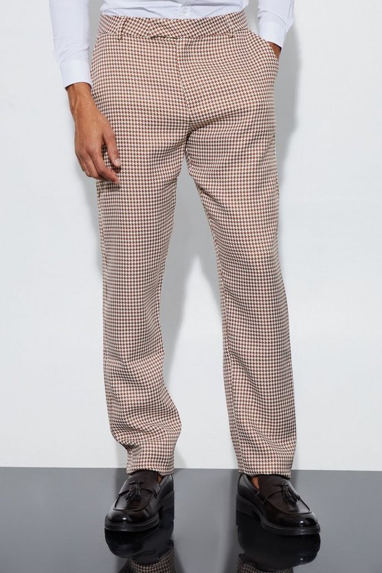 Gerade Bouclee-Hose mit Hahnentritt-Print