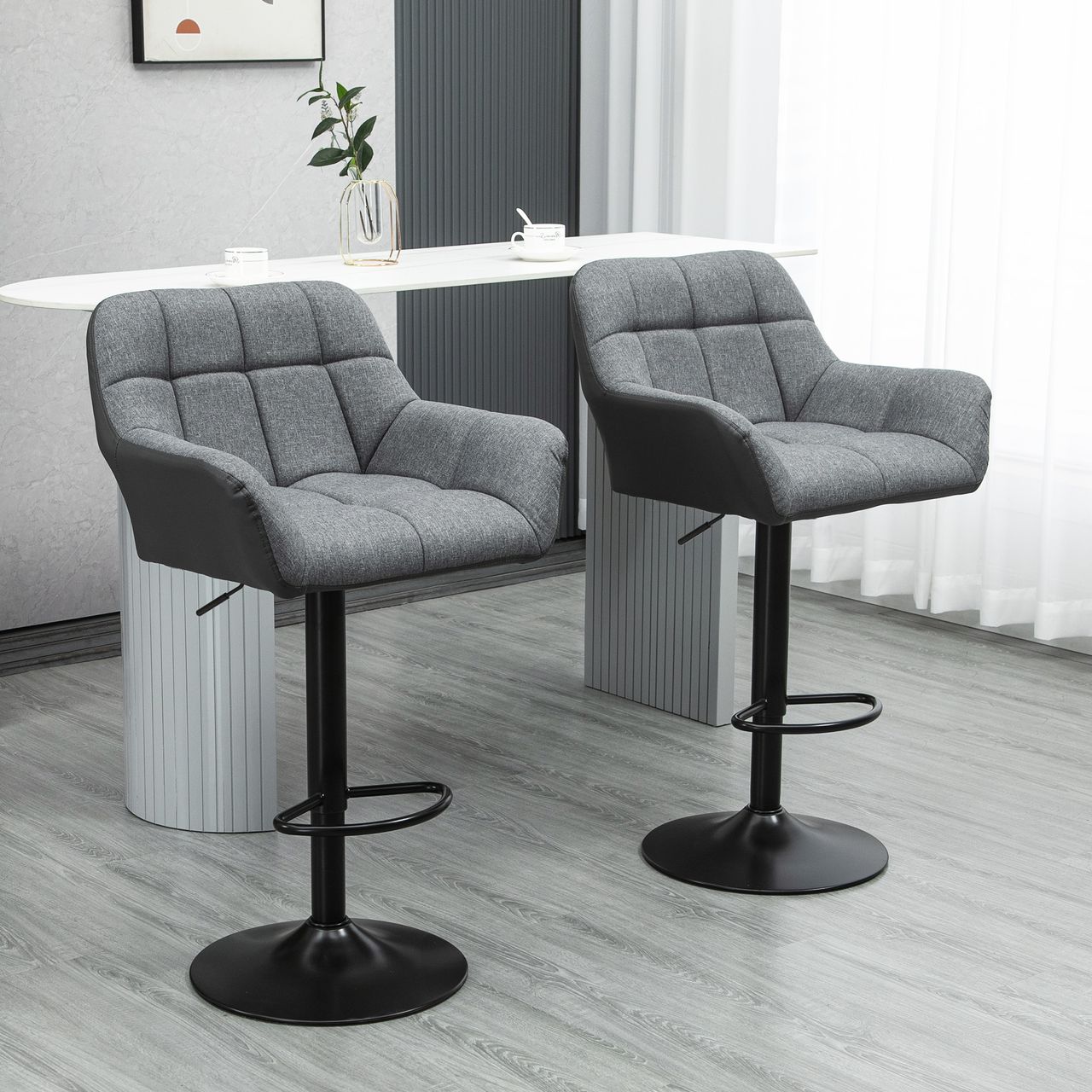HOMCOM Barhocker 2er-Set Tresenhocker Höhenverstellbar Drehbar im Retro-Design