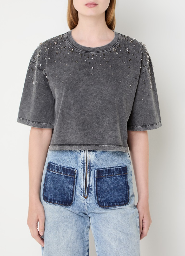 Sandro Cropped T-shirt with rhinestones