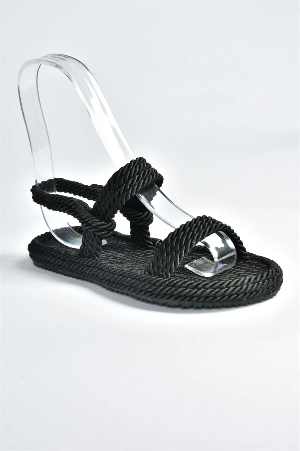 Fox Shoes  Schwarze Seil-String-Stroh-Damensandalen K596012104