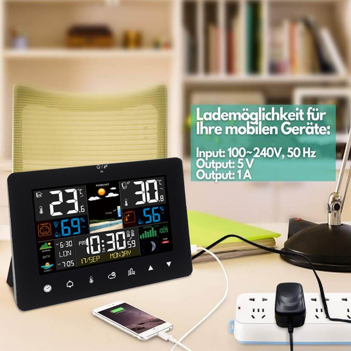 LETGOSPT Touch-Screen Thermometer Wettervorhersage Wetterstation (mit Sensor)