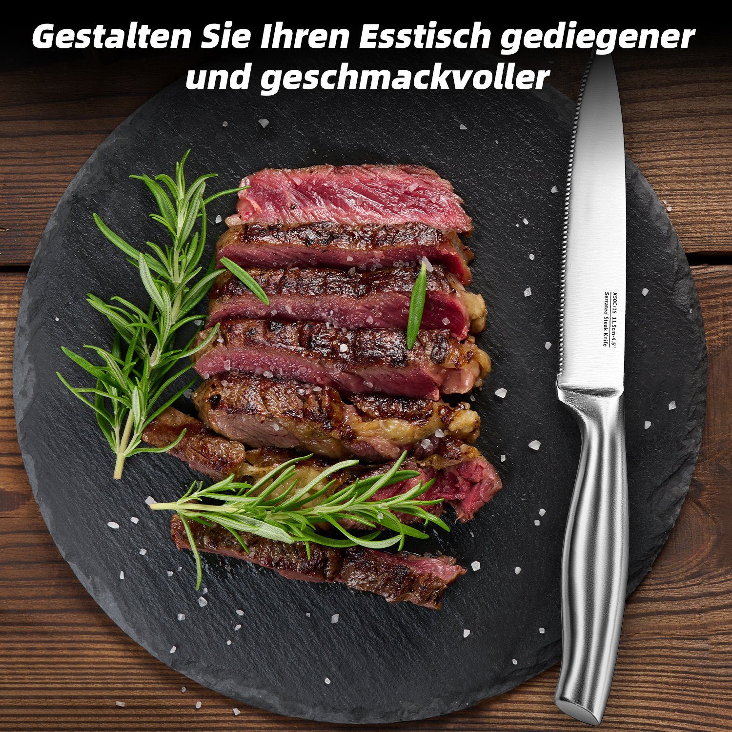 Authmic Steakmesser Steakmesser, Steakmesser Set, Steakmesser Set 8 teilig 12cm Steakbesteck mit scharfem Wellenschliff , Silbernes Steakmesser