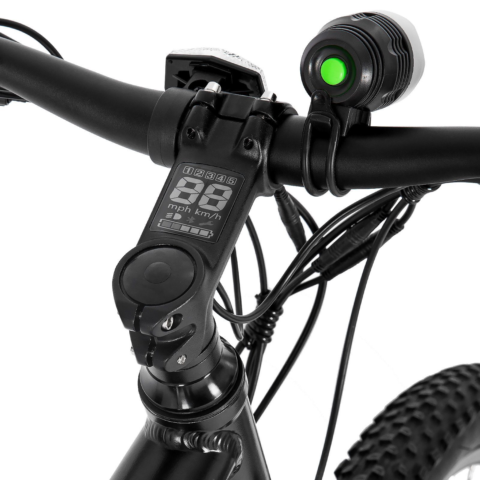 HILAND E-Bike 26/27.5 Zoll Fat Tire E-Mountainbike Pedelec Herren Damen,LCD Display, 21 Gang Shimano Tourney TZ500 7speed Schaltwerk, Kettenschaltung, Heckmotor, 374,40 Wh Akku, (Set, mit werkzeung, mit beleuchtungsset, mit Schutzblech Set), Elektrof