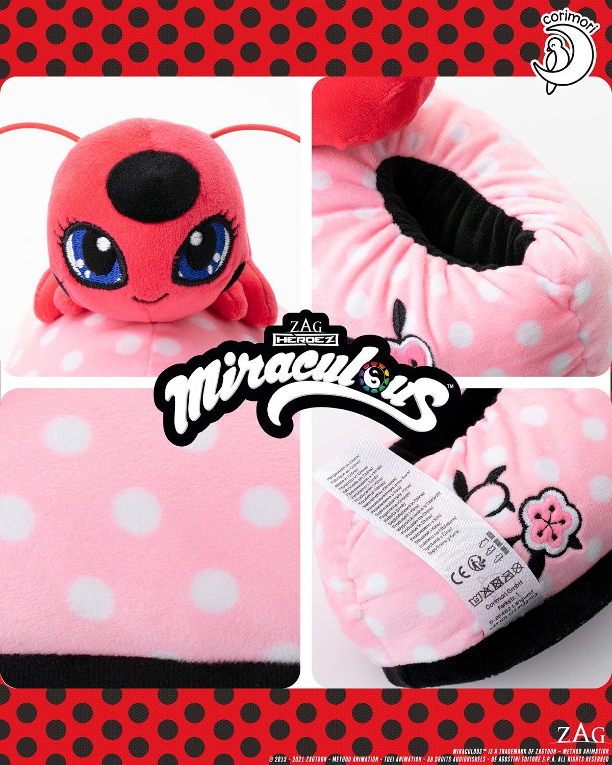 Corimori Miraculous Ladybug Plüsch-Hausschuhe Kwami 