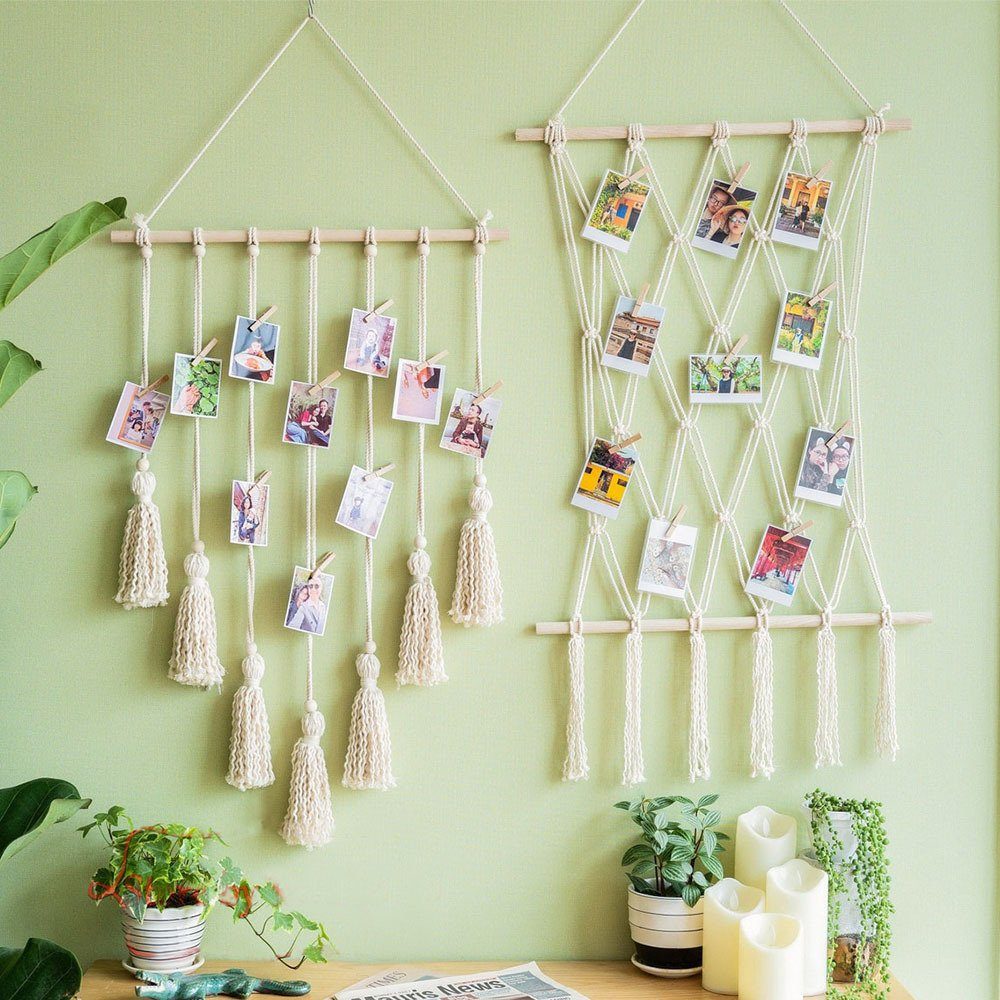 Wandteppich 2 Stück gewebte dekorative Wandteppiche,Boho Tassel Foto Wandteppiche, Rouemi