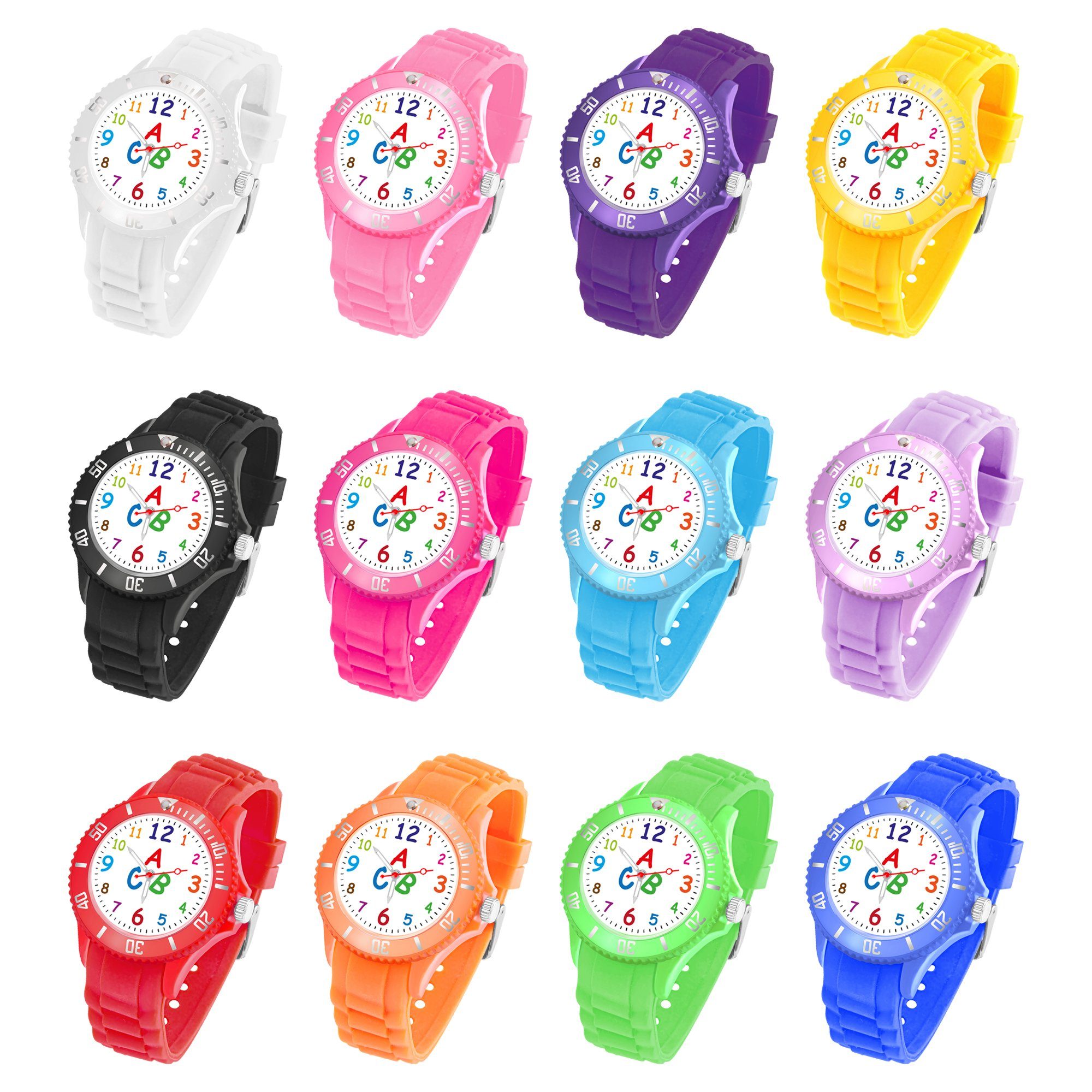 Taffstyle Quarzuhr Kinder Armbanduhr Silikon Lernuhr Zahlen Uhr Bunt, Bunte ABC Silikonuhr Farbige Sportuhr Kinderuhr 34mm Analog Quarz