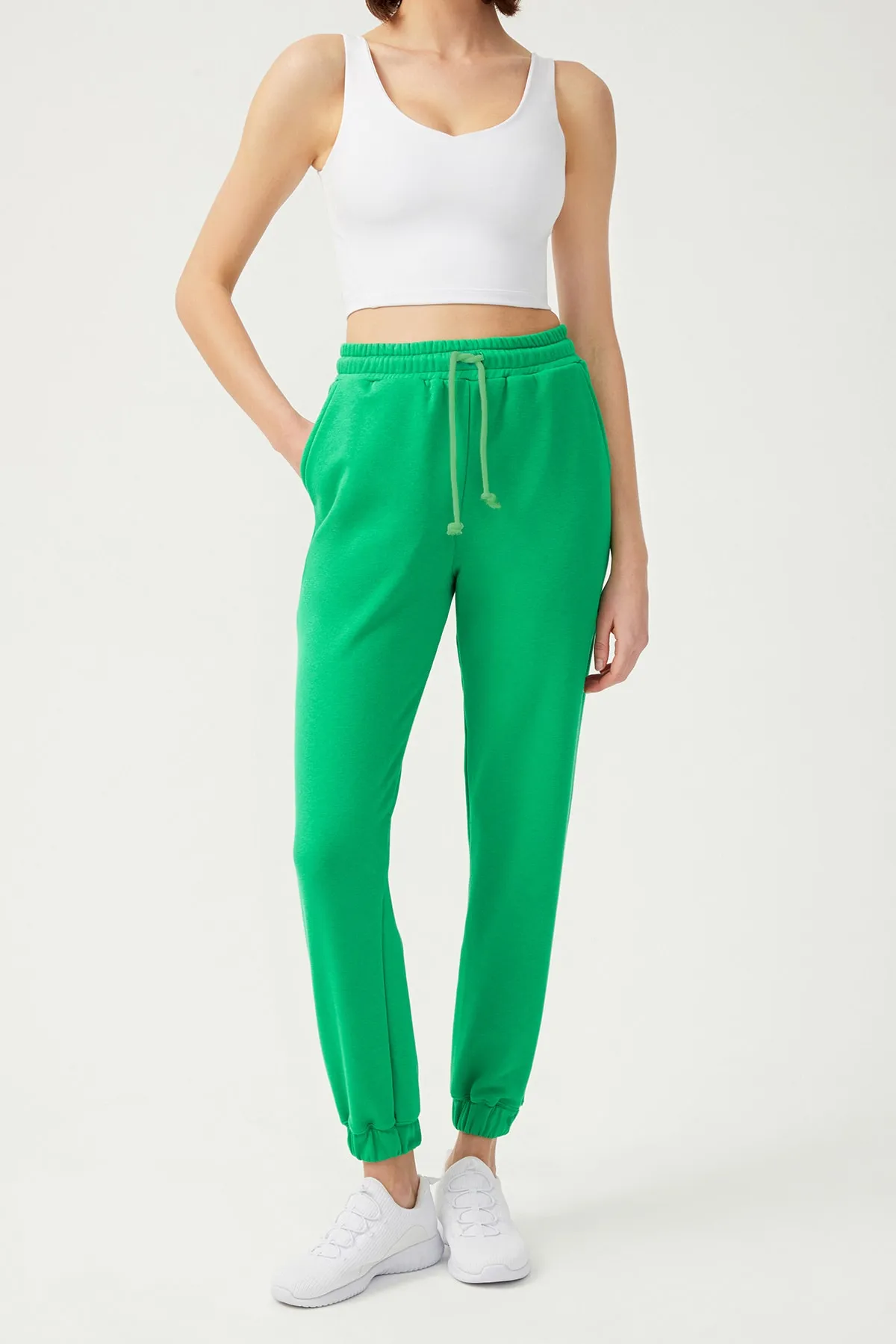 LOS OJOS  Grüne Damen-Jogginghose mit elastischem Bein und Kordelzug