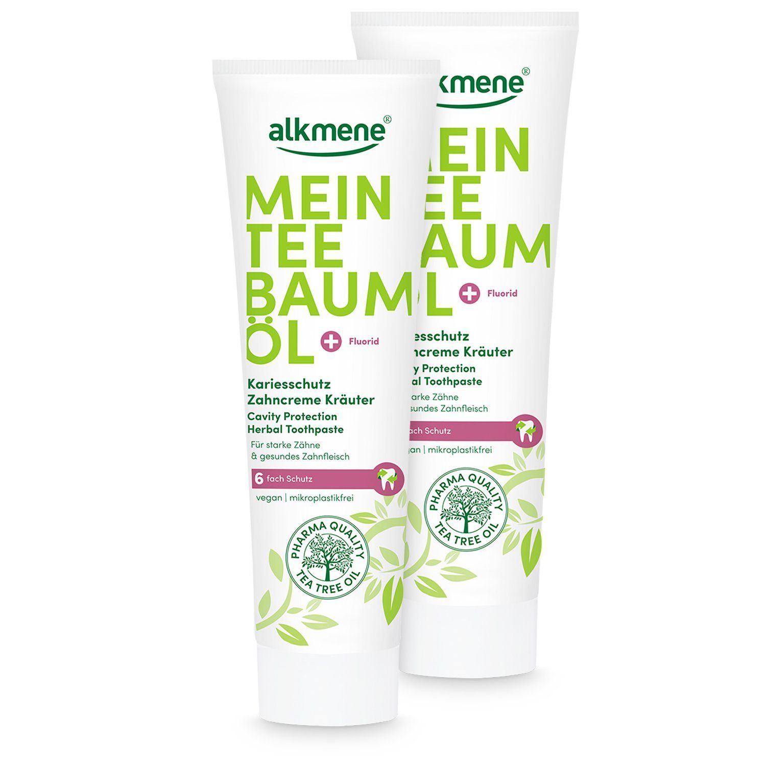 alkmene Zahnpasta 2x Teebaumöl Kariesschutz Zahncreme Kräuter - Zahnpasta 6fach Schutz, (2-St)