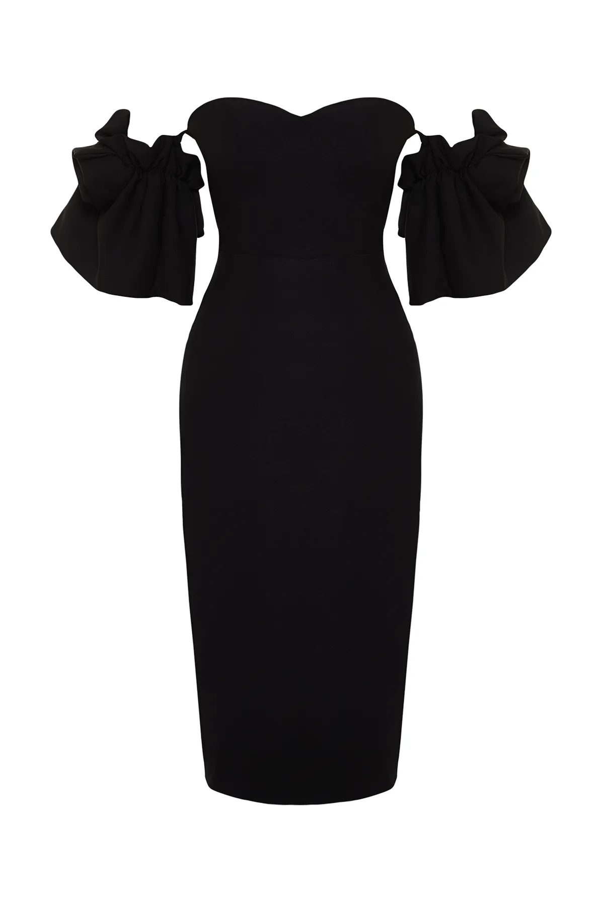 Trendyol Collection  Gewebtes elegantes Abendkleid mit schwarzen Rosen-Accessoires TPRSS23EL00541