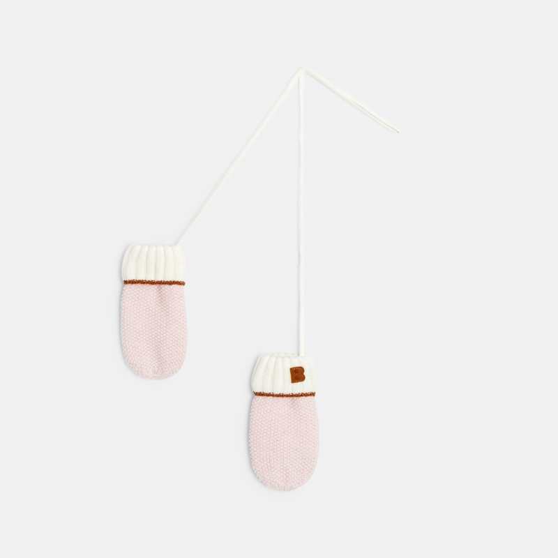 Moufles tricot bicolores roses bébé fille