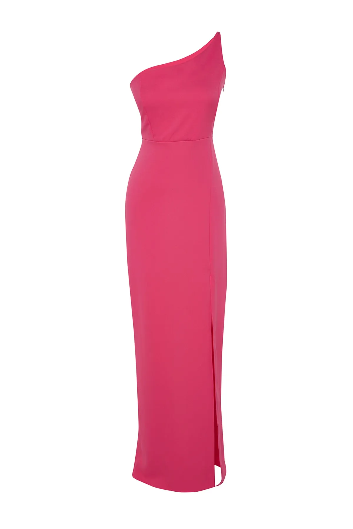 Trendyol Collection  Fuchsiafarbenes, figurbetontes, langes Abendkleid aus Webstoff TPRSS23AE00133