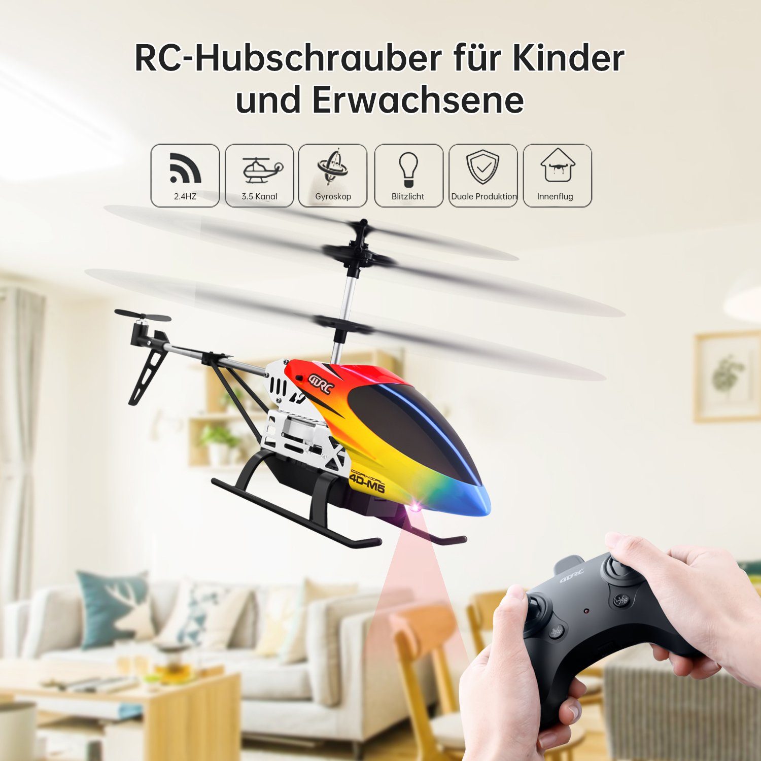 4DRC M5 ferngesteuerter Hubschrauber mit Gyro. Spielzeug-Drohne (2,4 GHz Flugspielzeug mit 3,5 Kanälen, LED-Licht)