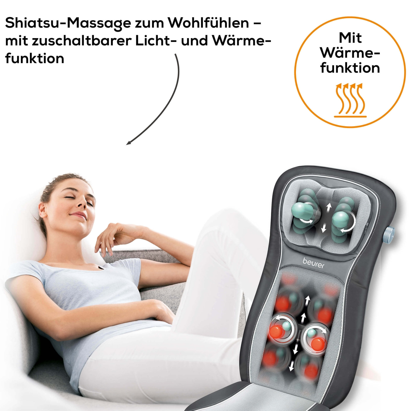 Beurer Shiatsu-Sitzauflage MG 260 HD-2-in-1-Sitzauflage Massagegrät für punktuelle Massage, Roll-, Nacken- & Rückenmassage